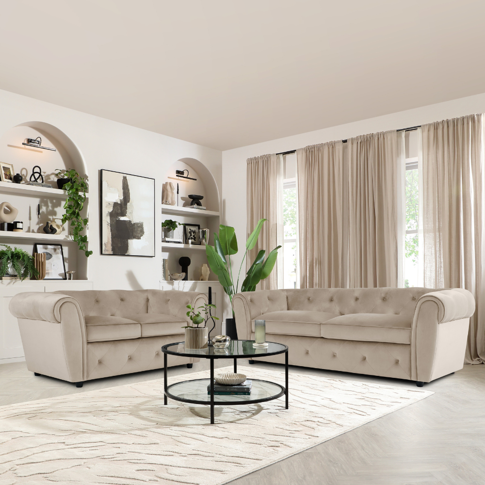 Audley 3+2 Sofa Seater Set Sofa in Colour Champagne Velvet