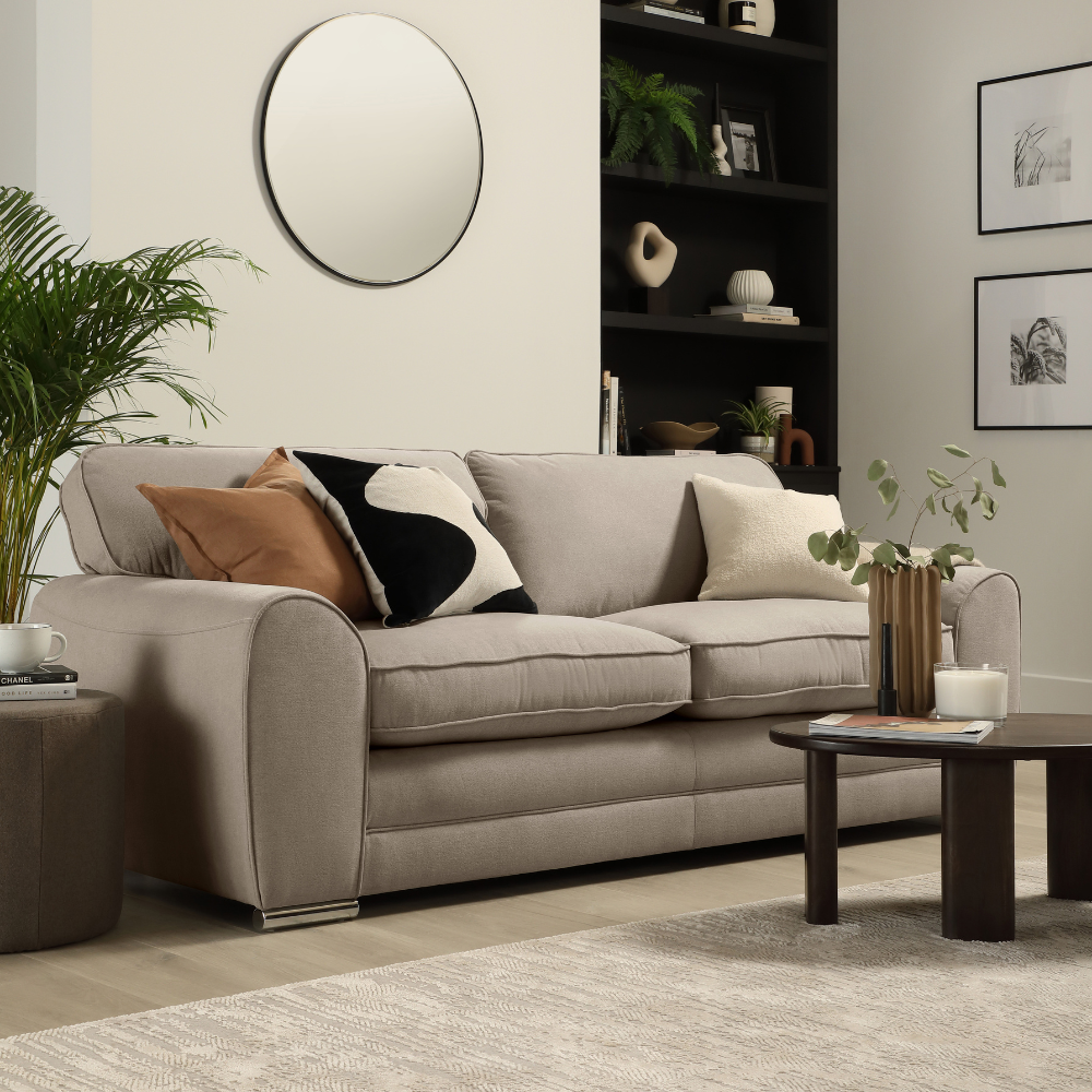 Burford 3 Seater Sofa, Beige House Plush Fabric