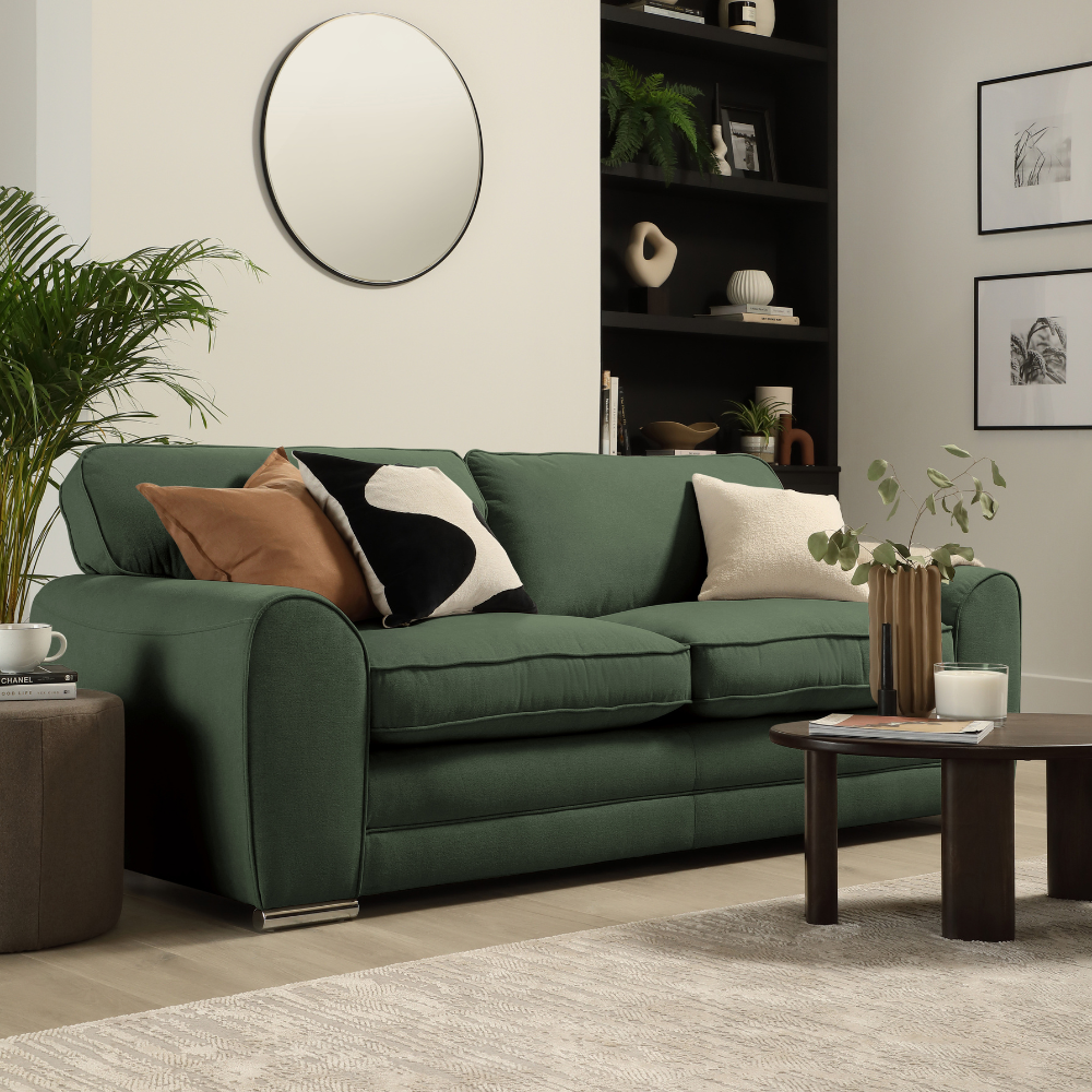 Burford 3 Seater Sofa, Moss Green House Plush Fabric