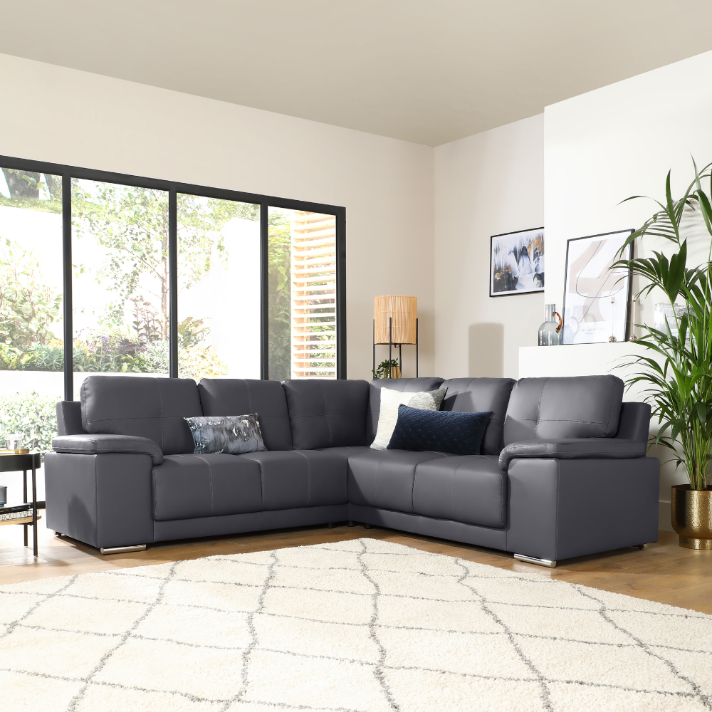 Kansas Corner Sofa, Grey Premium Faux Leather