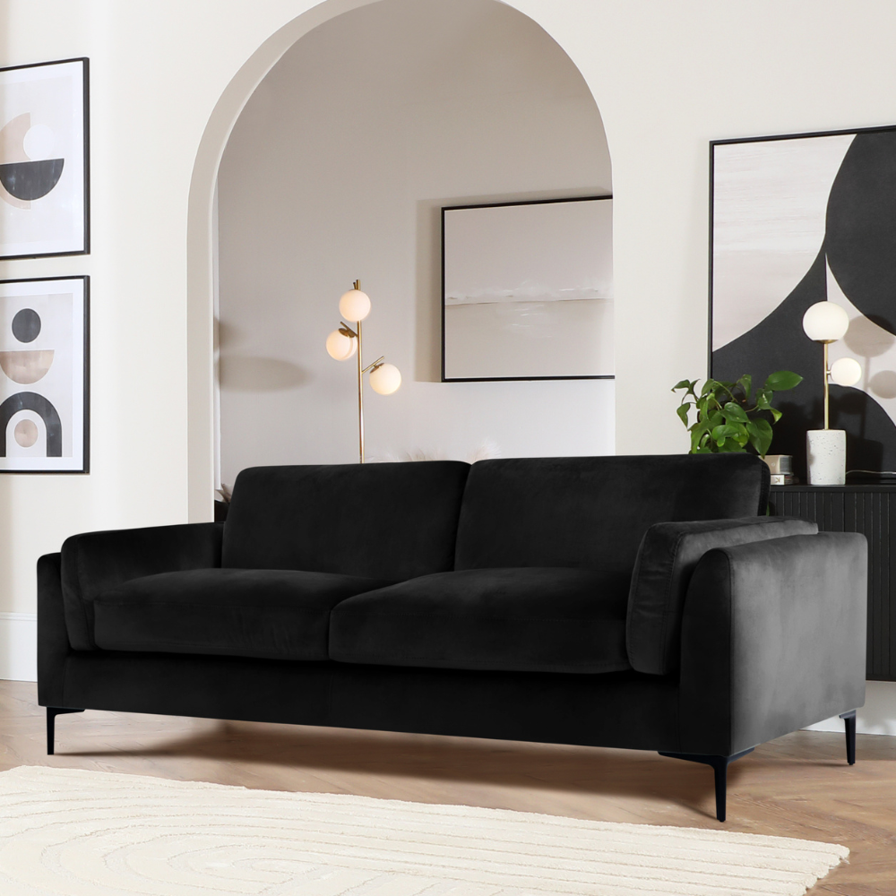 Lucia 3 Seater Sofa, Black House Velvet