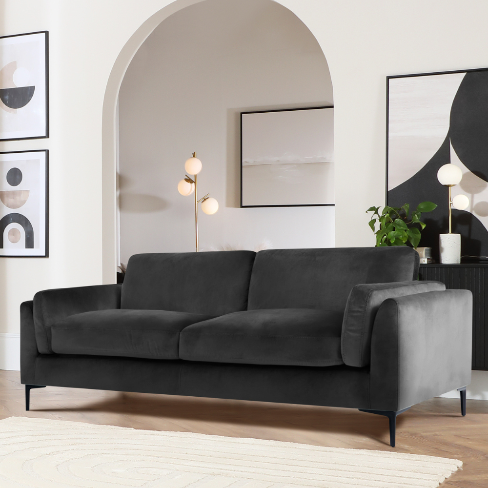 Lucia 3 Seater Sofa, Charcoal Grey House Velvet