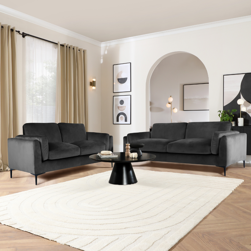 Lucia 3+2 Seater Sofa Set, Charcoal Grey House Velvet