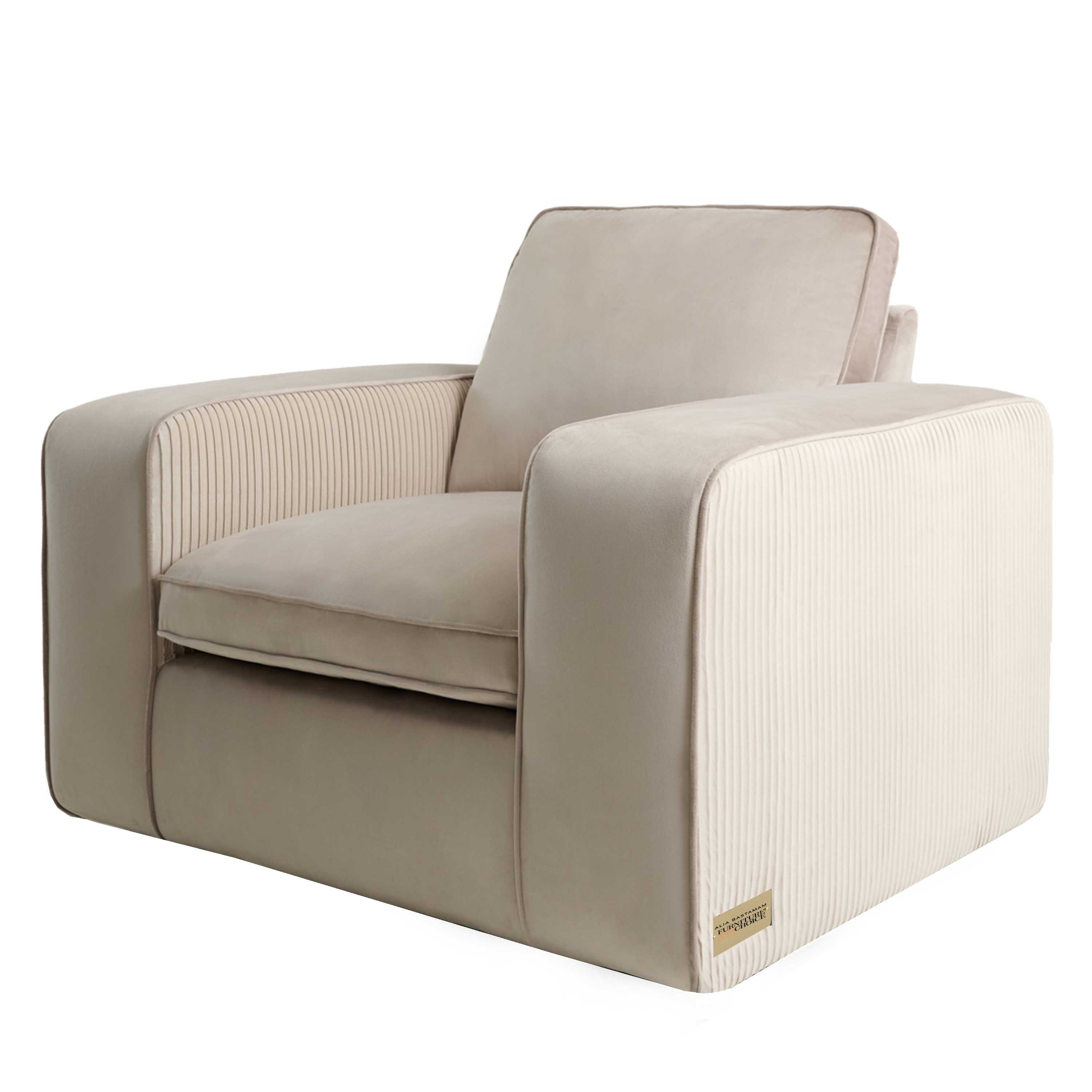 Alia Bastamam; Amaya Armchair, Taupe Pleated Premium Velvet