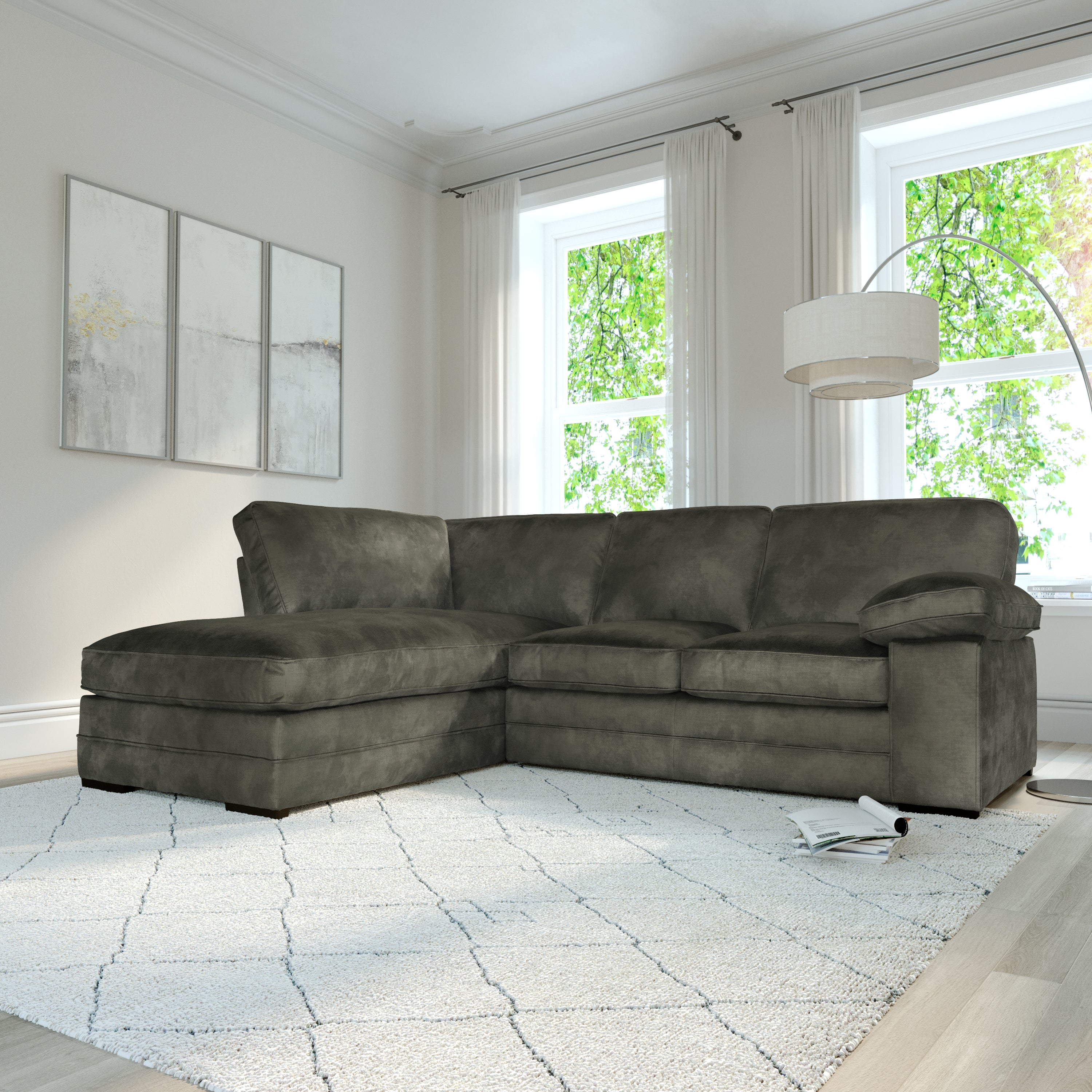 Chatham L-Shape (Left) Corner Sofa, Moss Green Aura Velvet