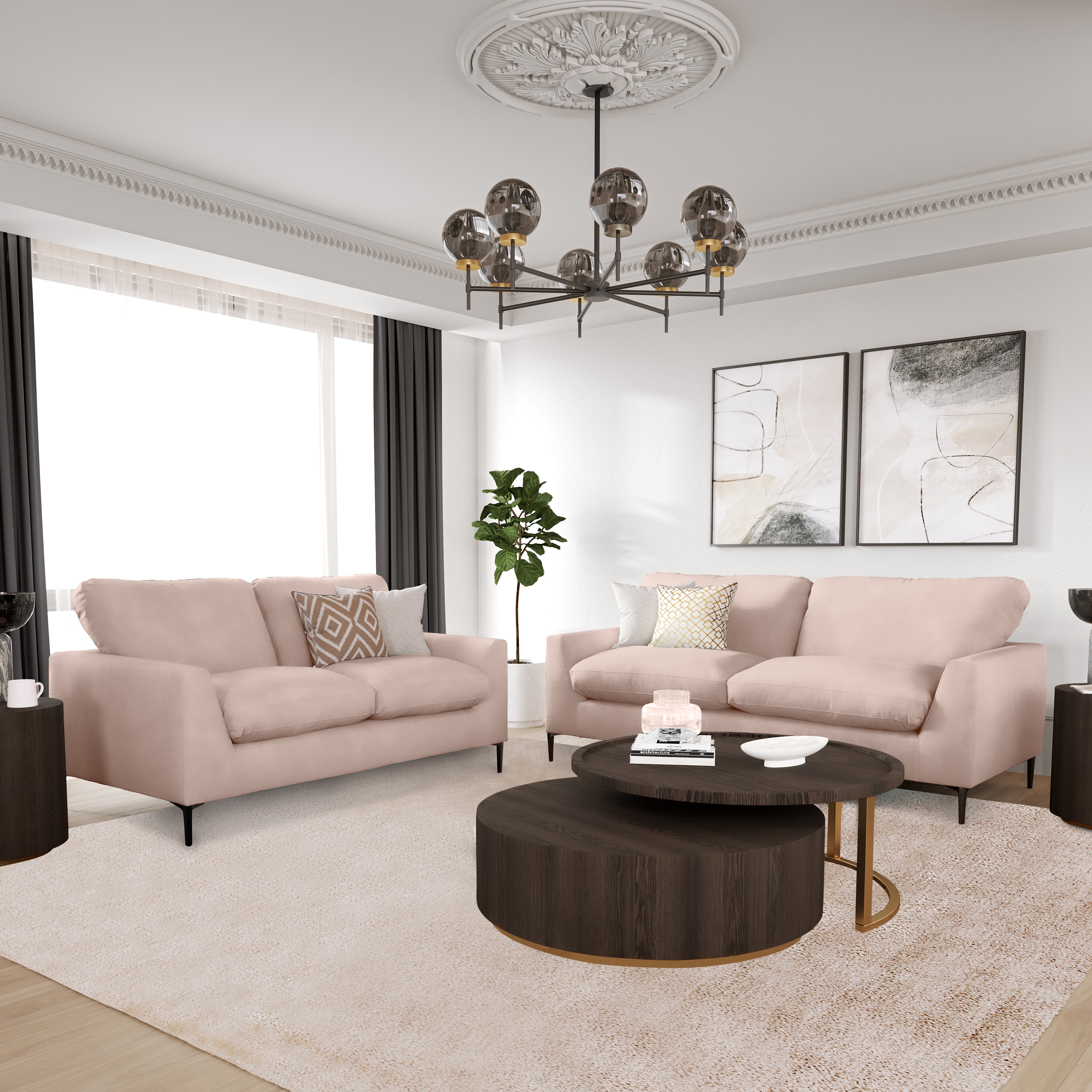 Lexi 3+2 Seater Sofa, Dusky Pink Velvet