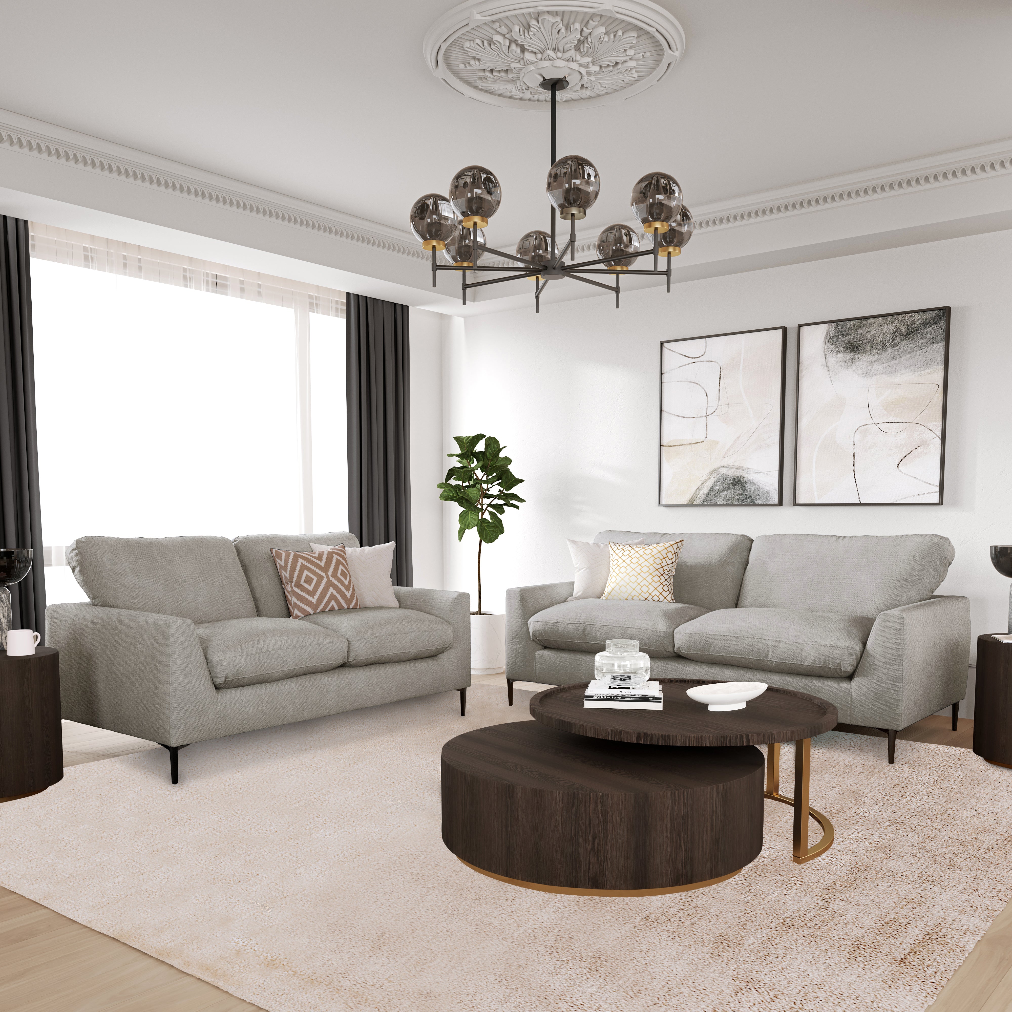 Lexi 3+2 Seater Sofa Set, Light Grey Linen-Weave