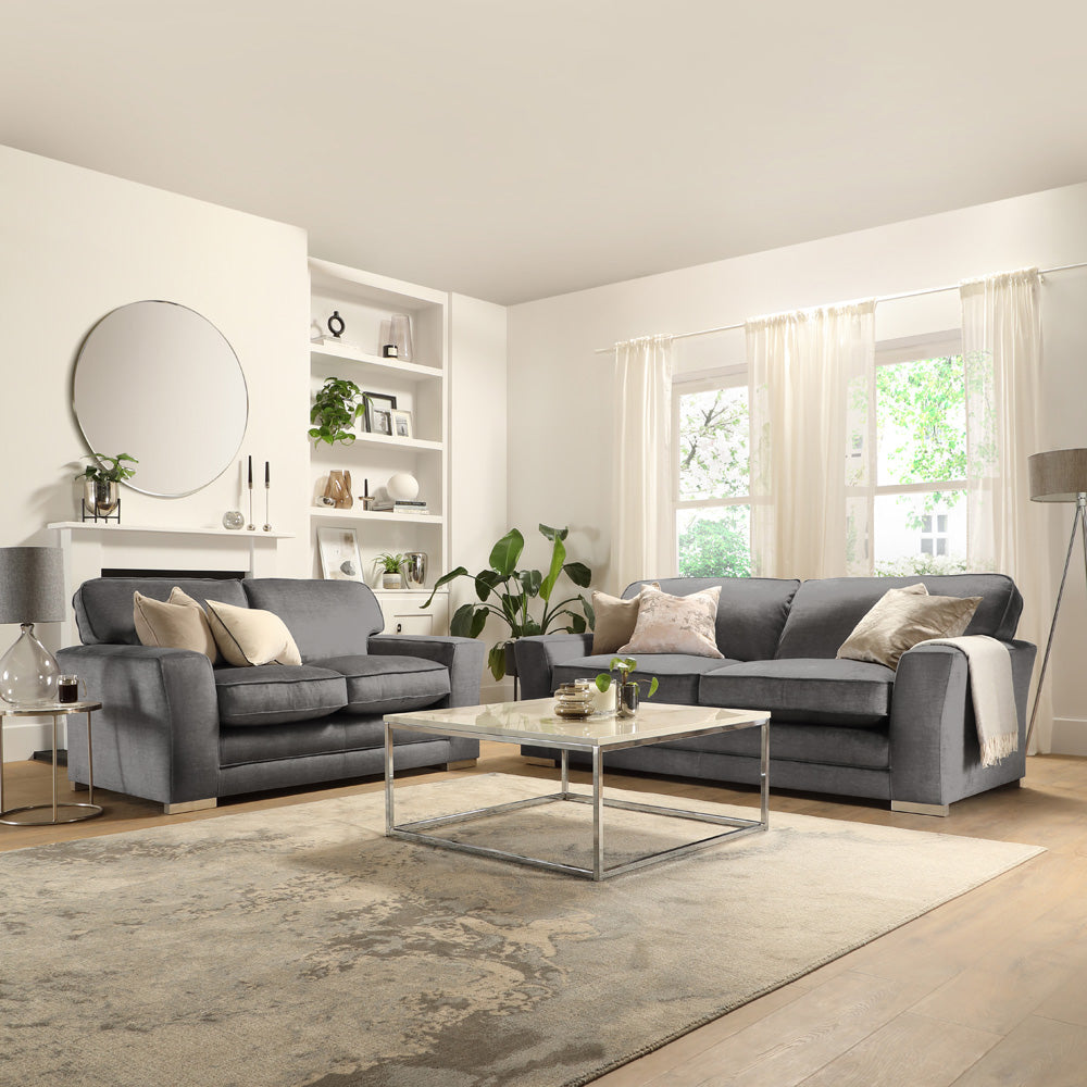 Vermont 3+2 Seater Sofa Set, Grey Aura Velvet