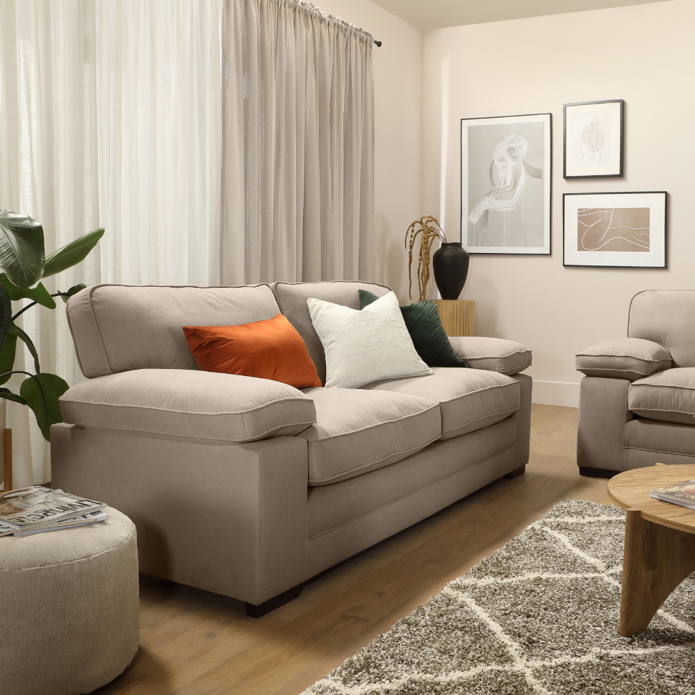 Chatham 3 Sofa Seater in Colour Beige House Plush Fabric