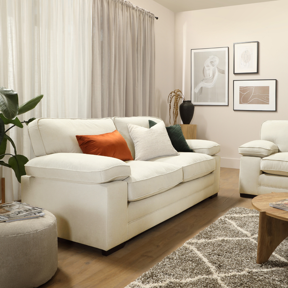 Chatham 3 Sofa Seater in Colour Cream House Plush Fabric