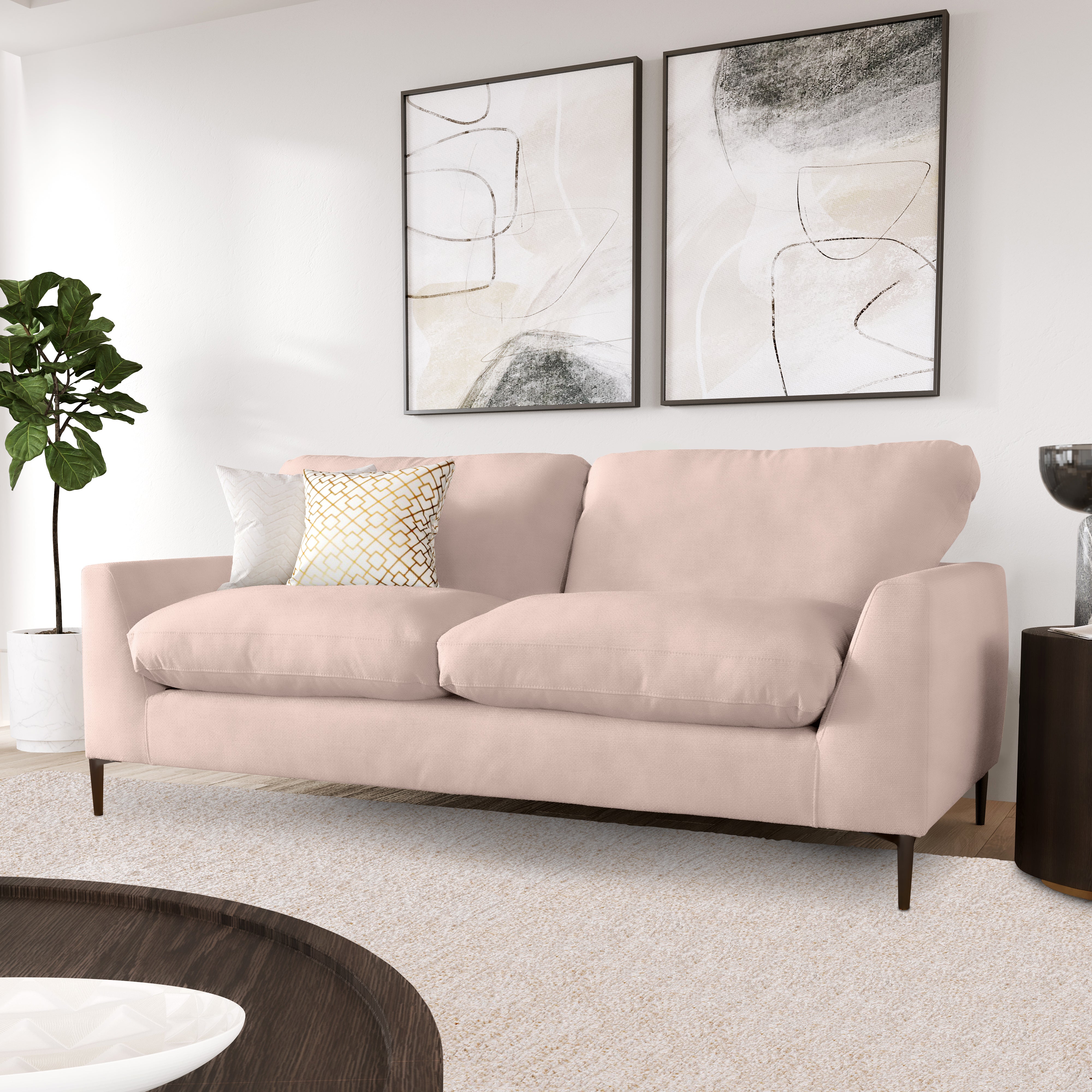 Lexi 3 Seater Sofa, Dusky Pink Velvet