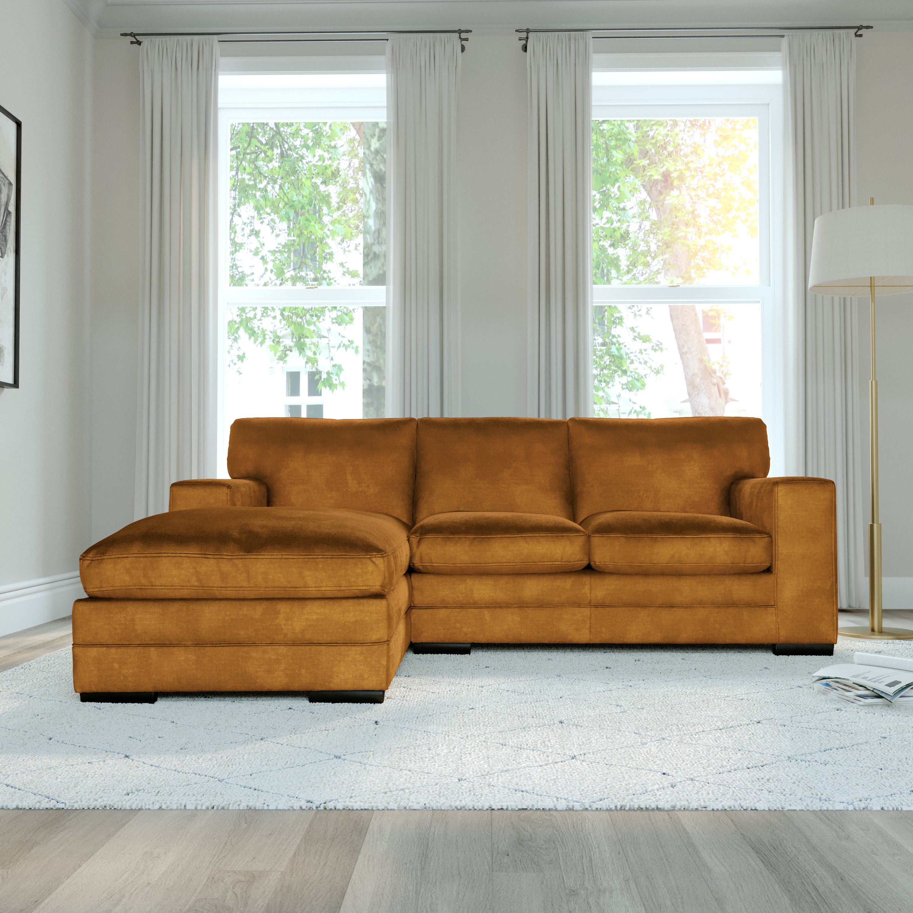 Manhattan L-Shape (Left) Corner Sofa, Mustard Aura Velvet