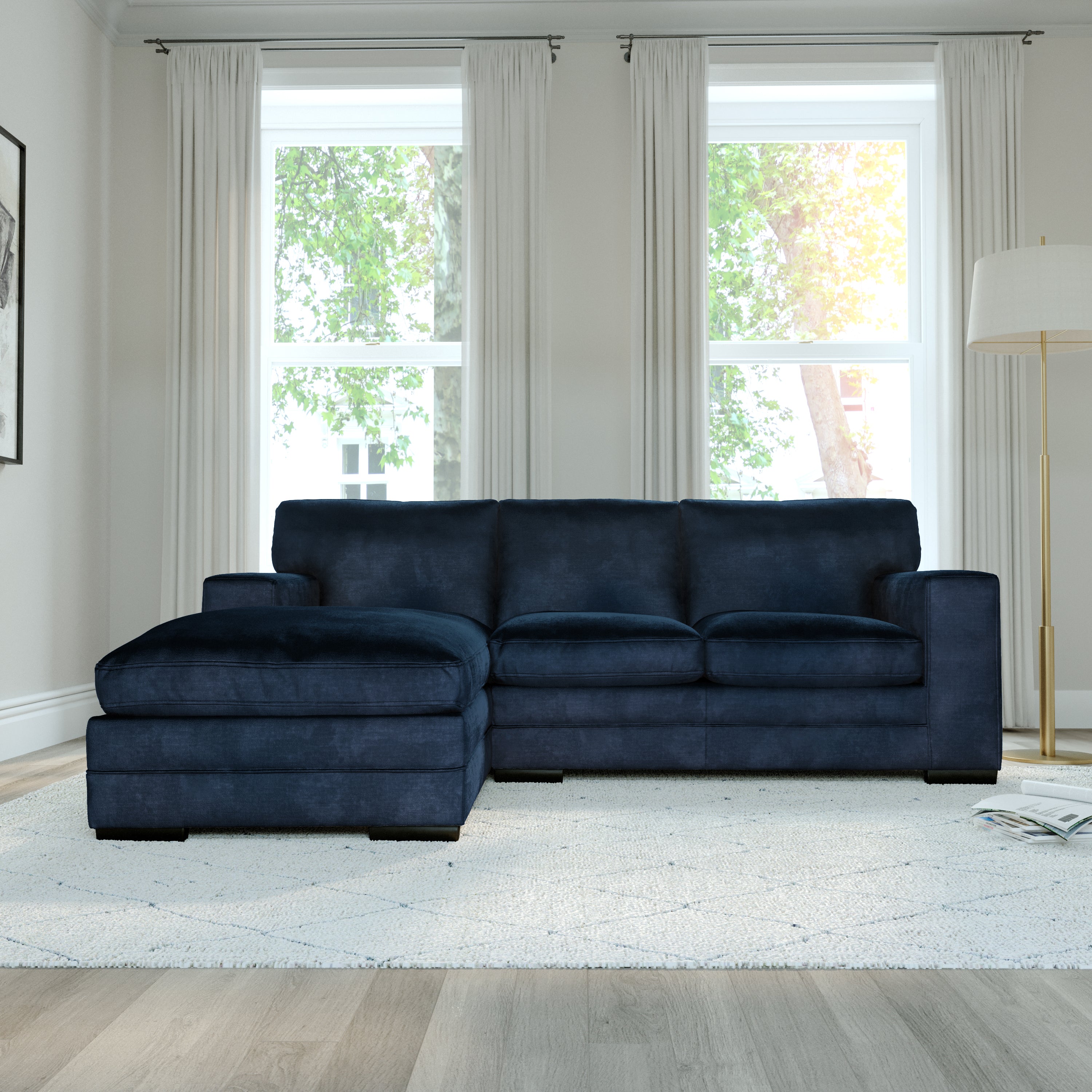 Manhattan L-Shape (Left) Corner Sofa, Blue Aura Velvet