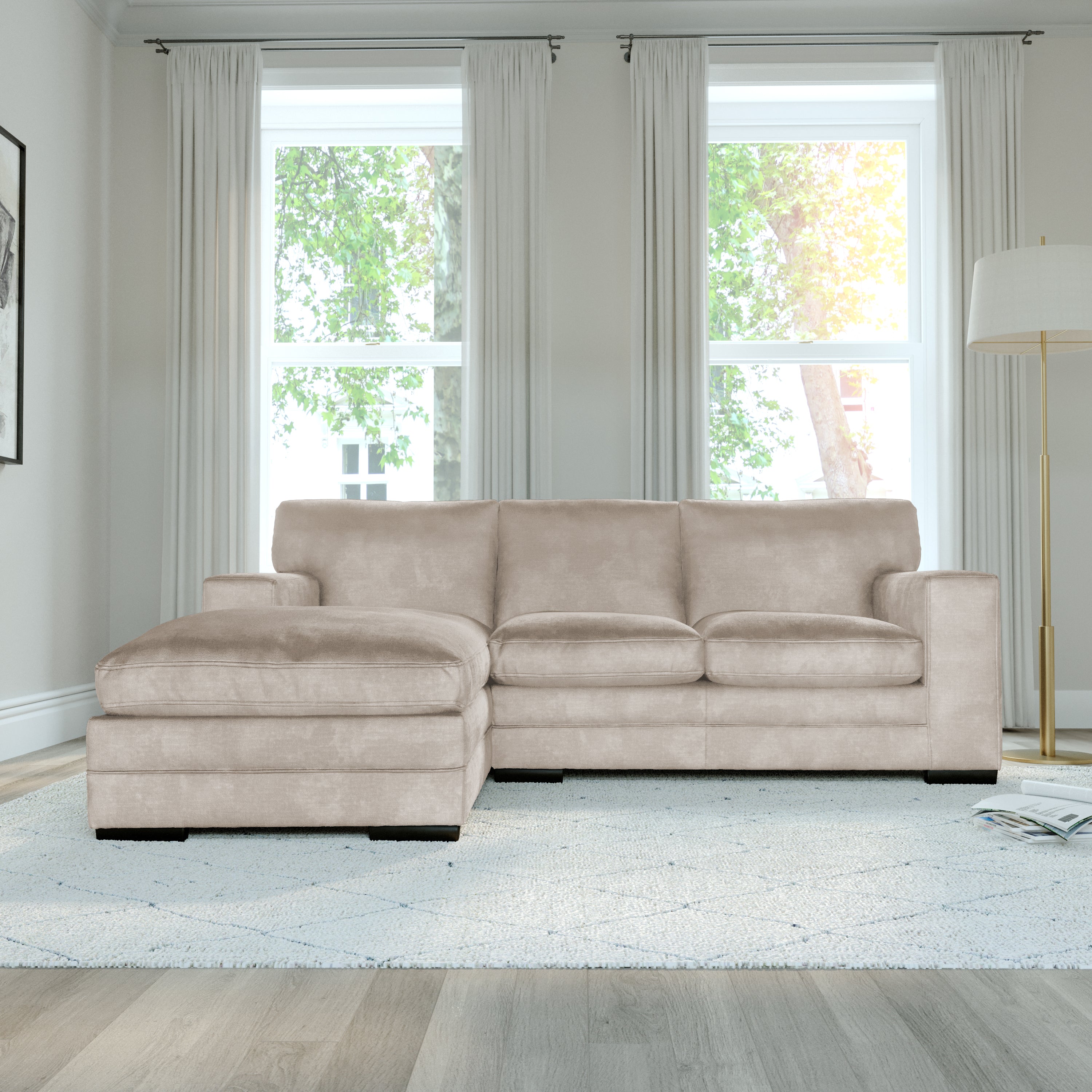 Manhattan L-Shape (Left) Corner Sofa, Ivory Aura Velvet