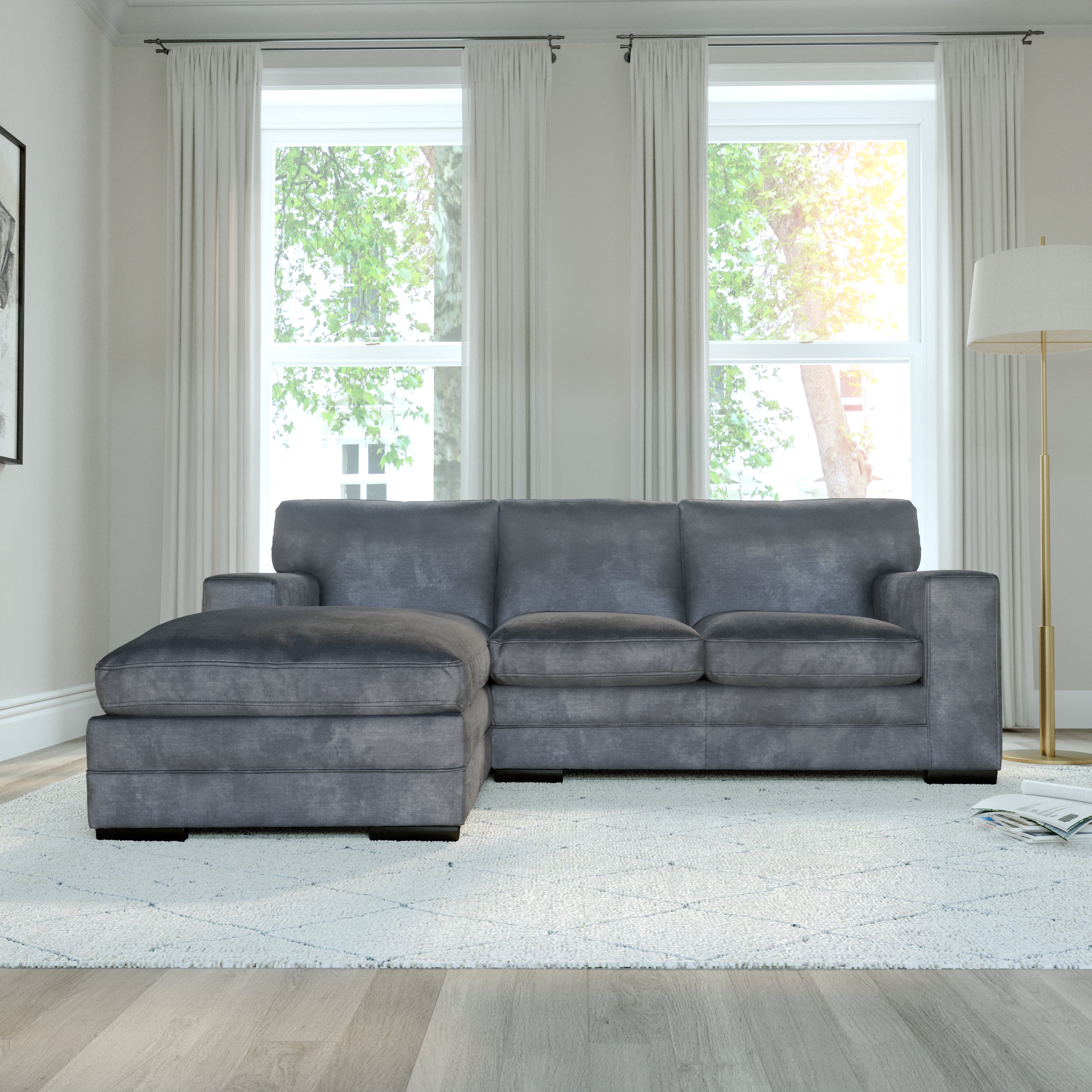 Manhattan L-Shape (Left) Corner Sofa, Grey Aura Velvet