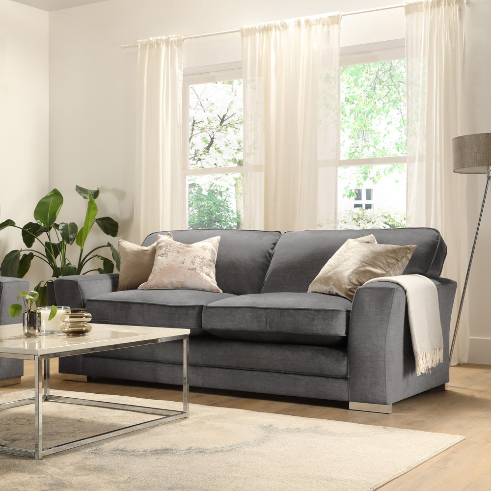 Vermont 3 Seater Sofa, Grey Aura Velvet
