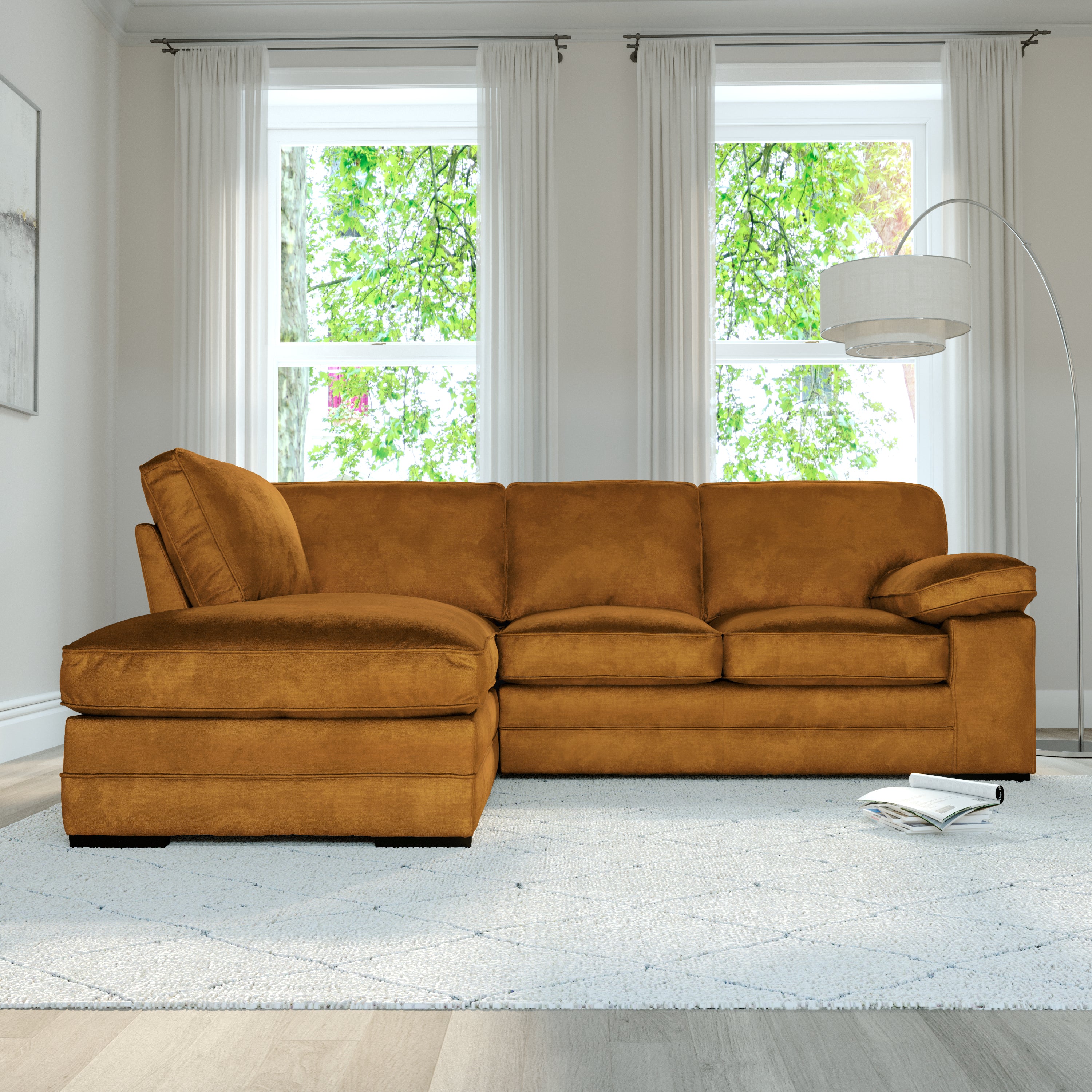 Chatham L-Shape (Left) Corner Sofa, Mustard Aura Velvet