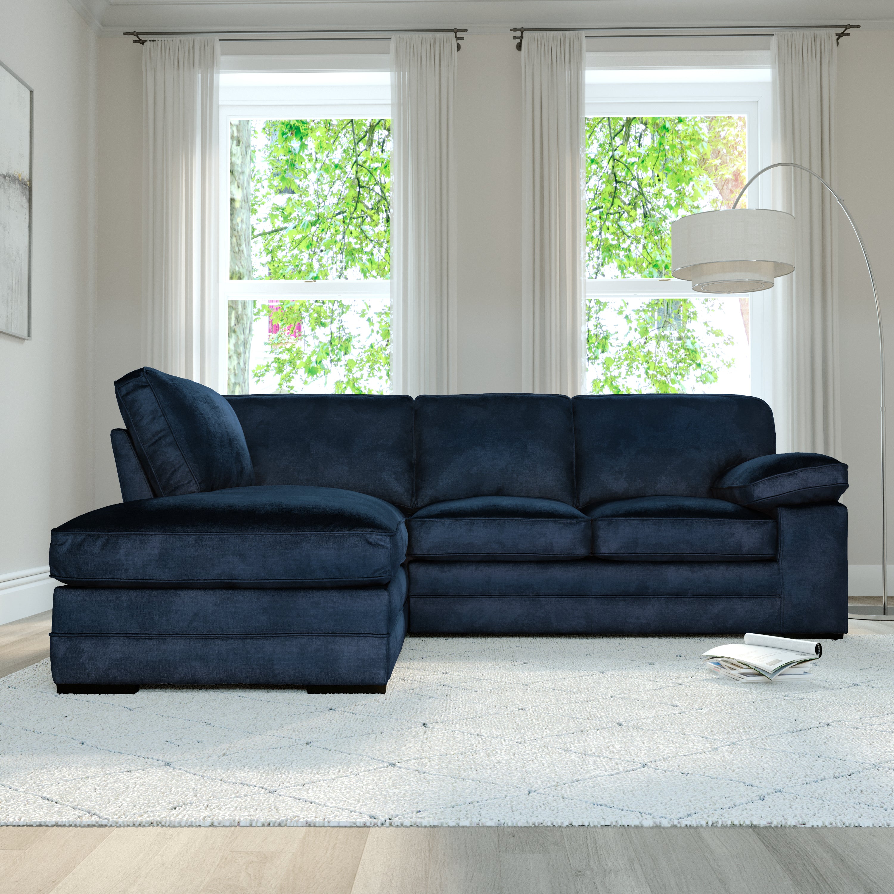 Chatham L-Shape (Left) Corner Sofa, Blue Aura Velvet