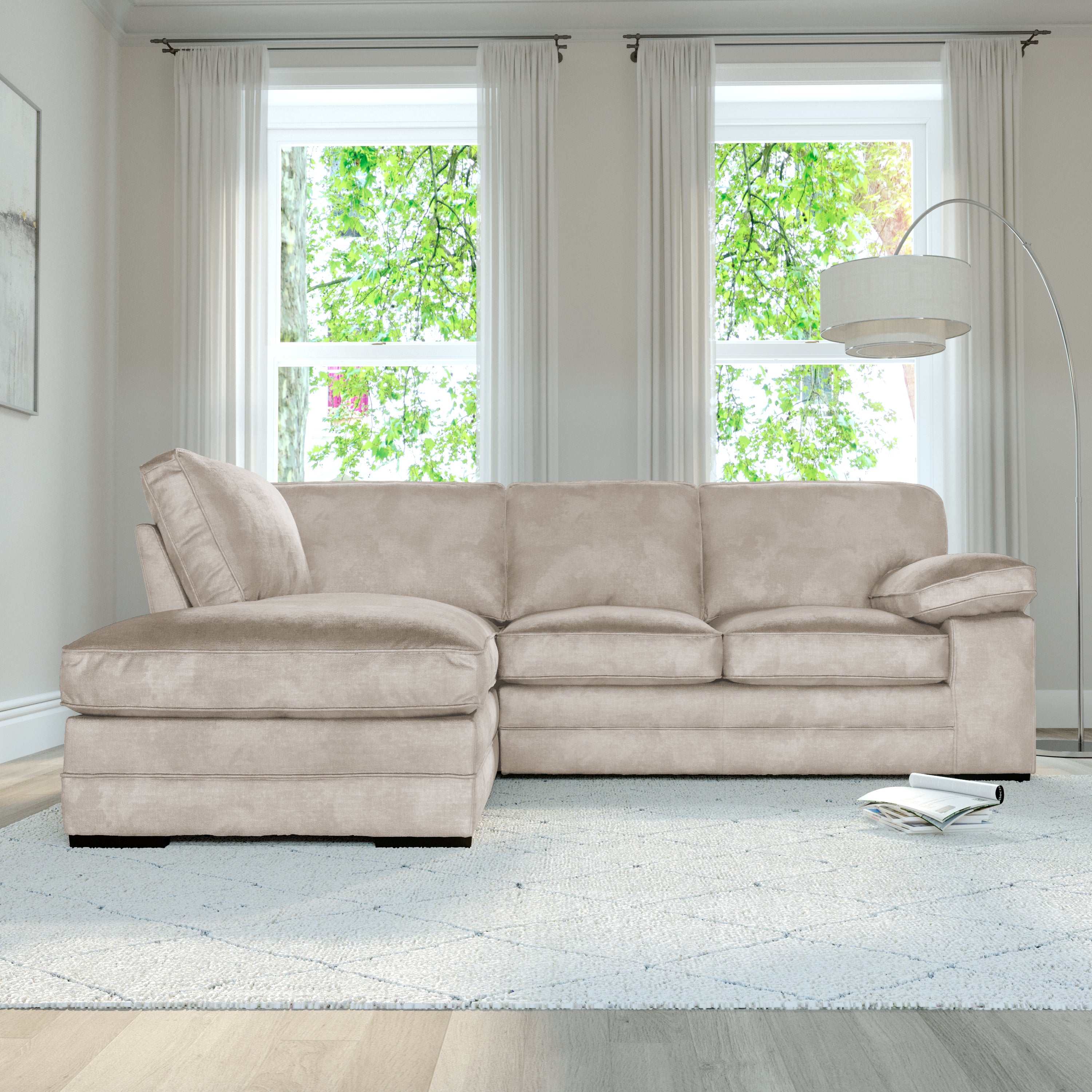 Chatham L-Shape (Left) Corner Sofa, Ivory Aura Velvet