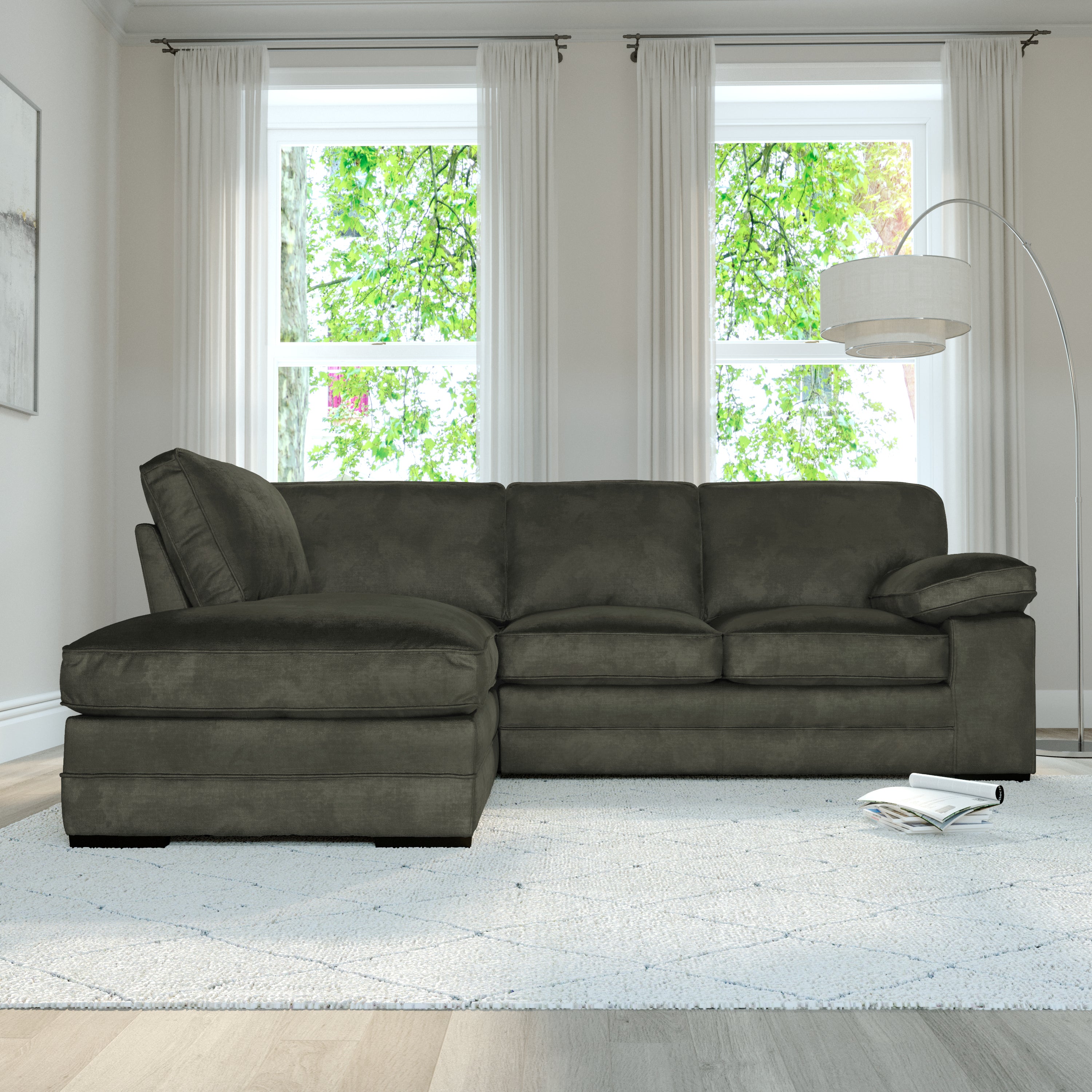 Chatham L-Shape (Left) Corner Sofa, Moss Green Aura Velvet
