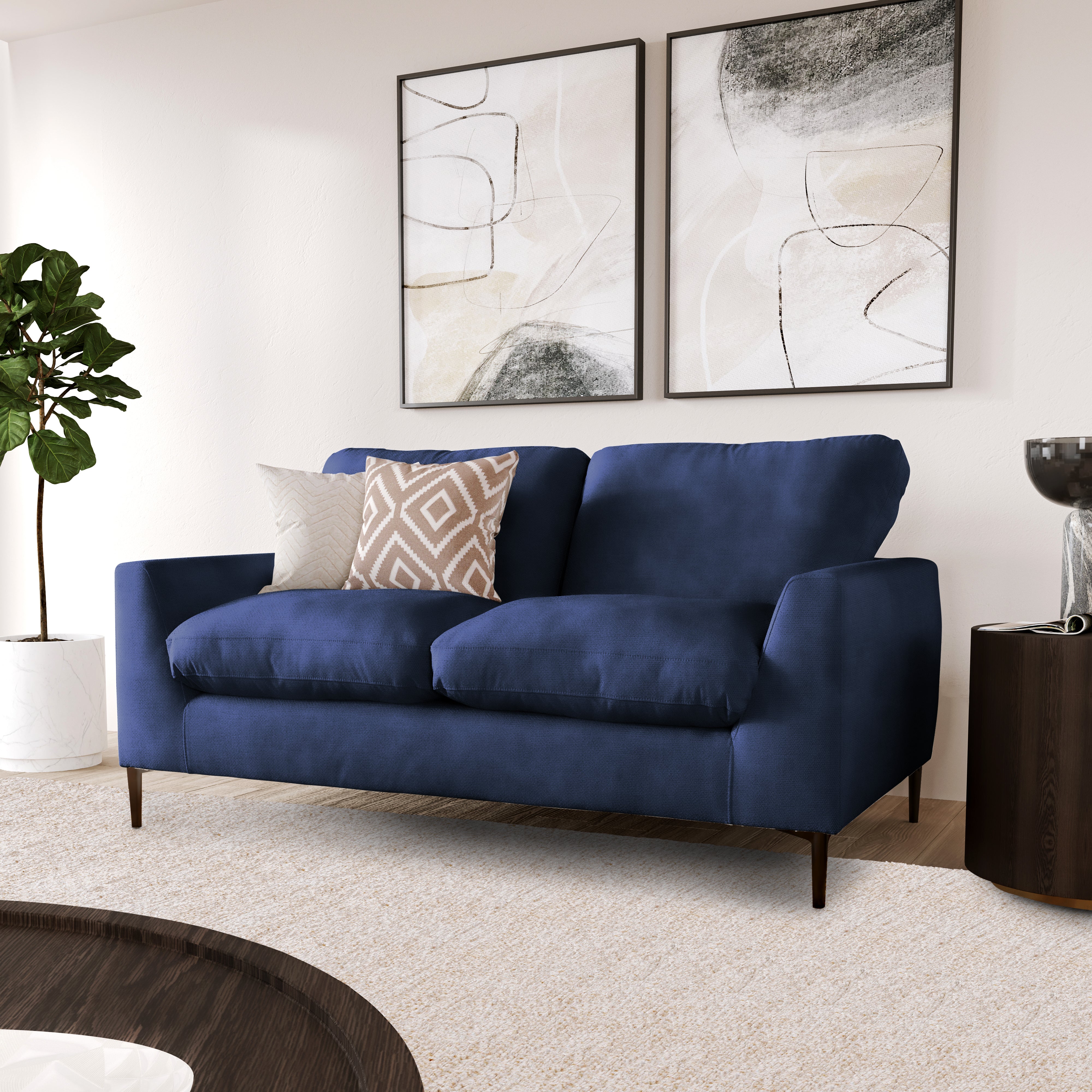 Lexi 2 Seater Sofa, Dark Blue Velvet
