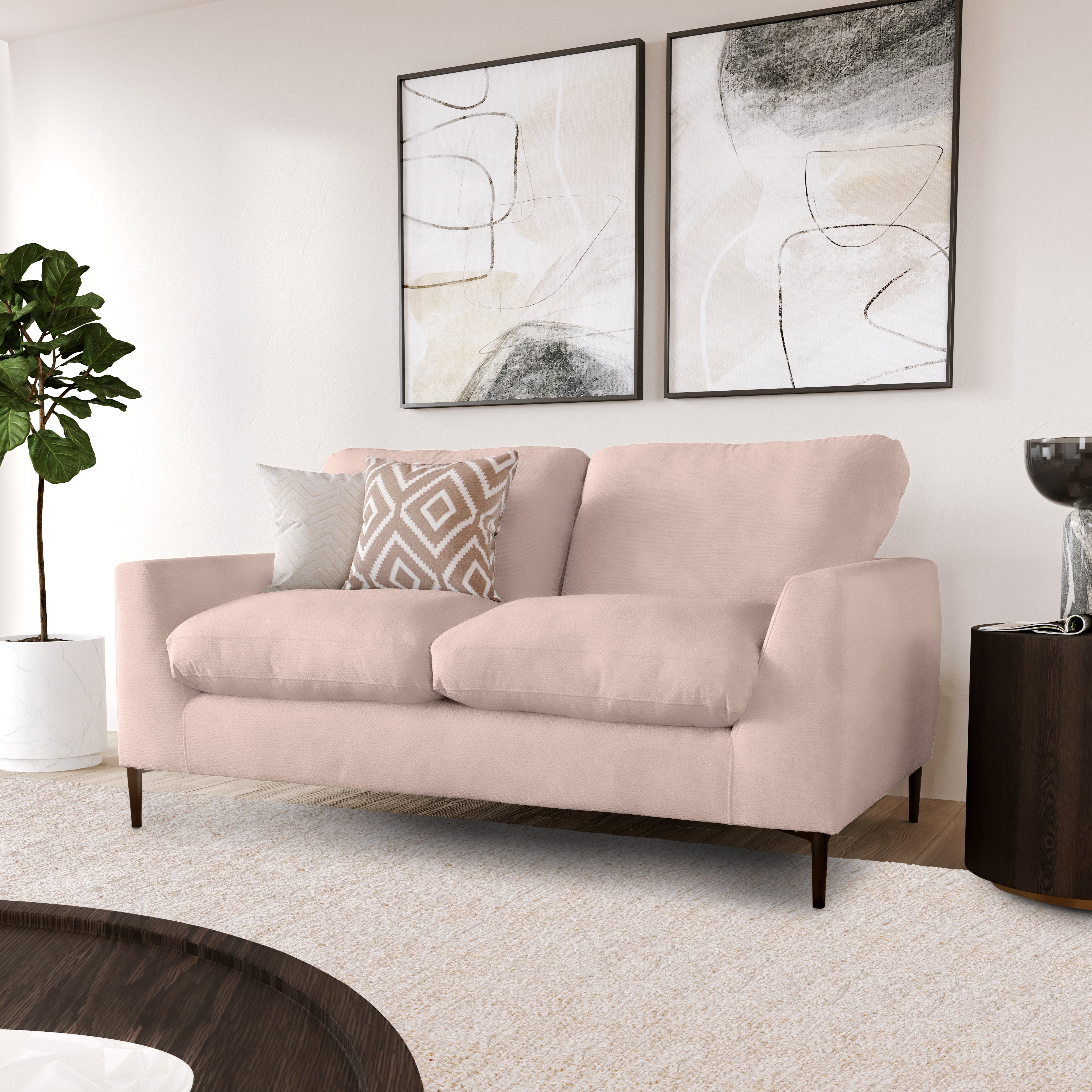 Lexi 2 Seater Sofa, Dusky Pink Velvet