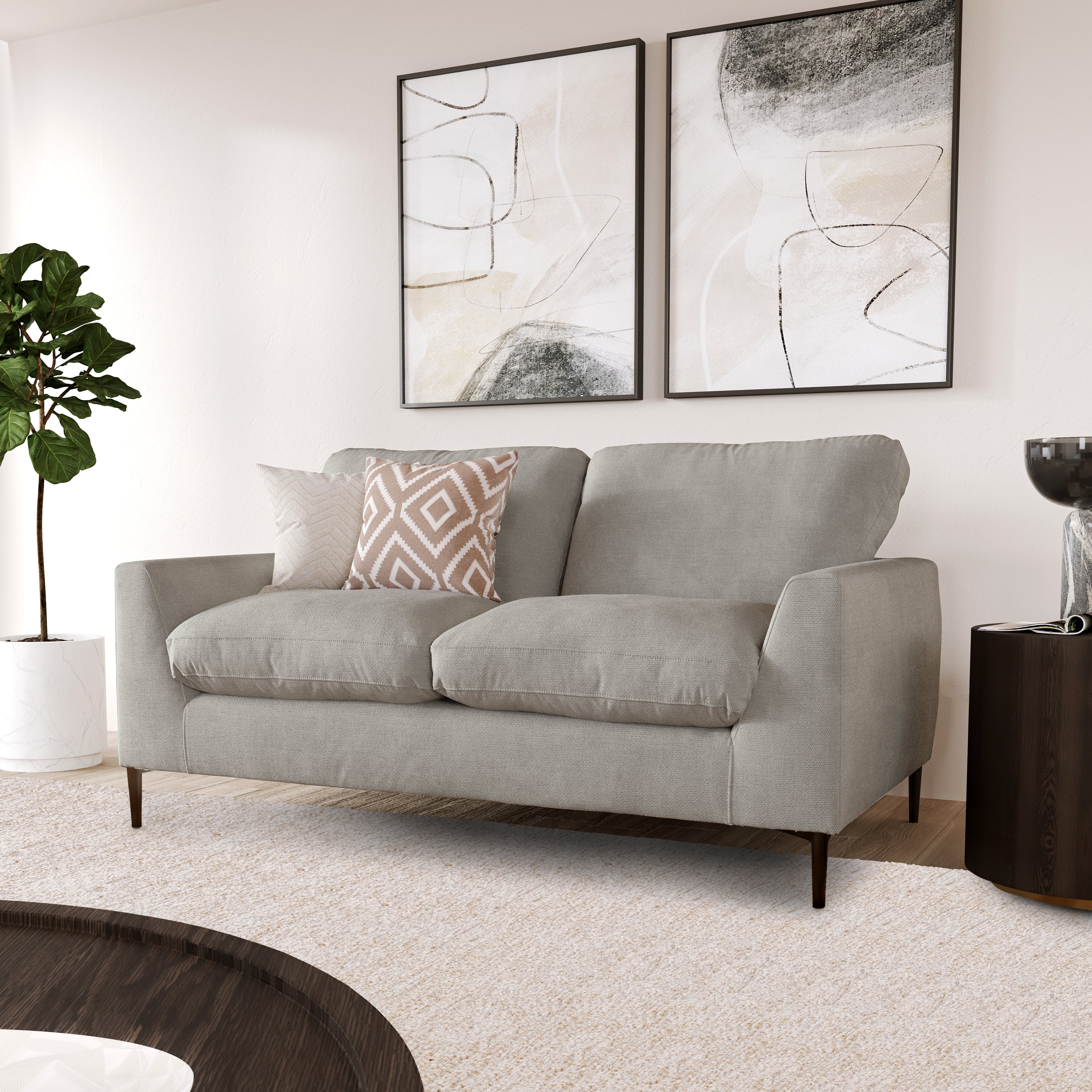 Lexi 2 Seater Sofa, Light Grey Linen-Weave