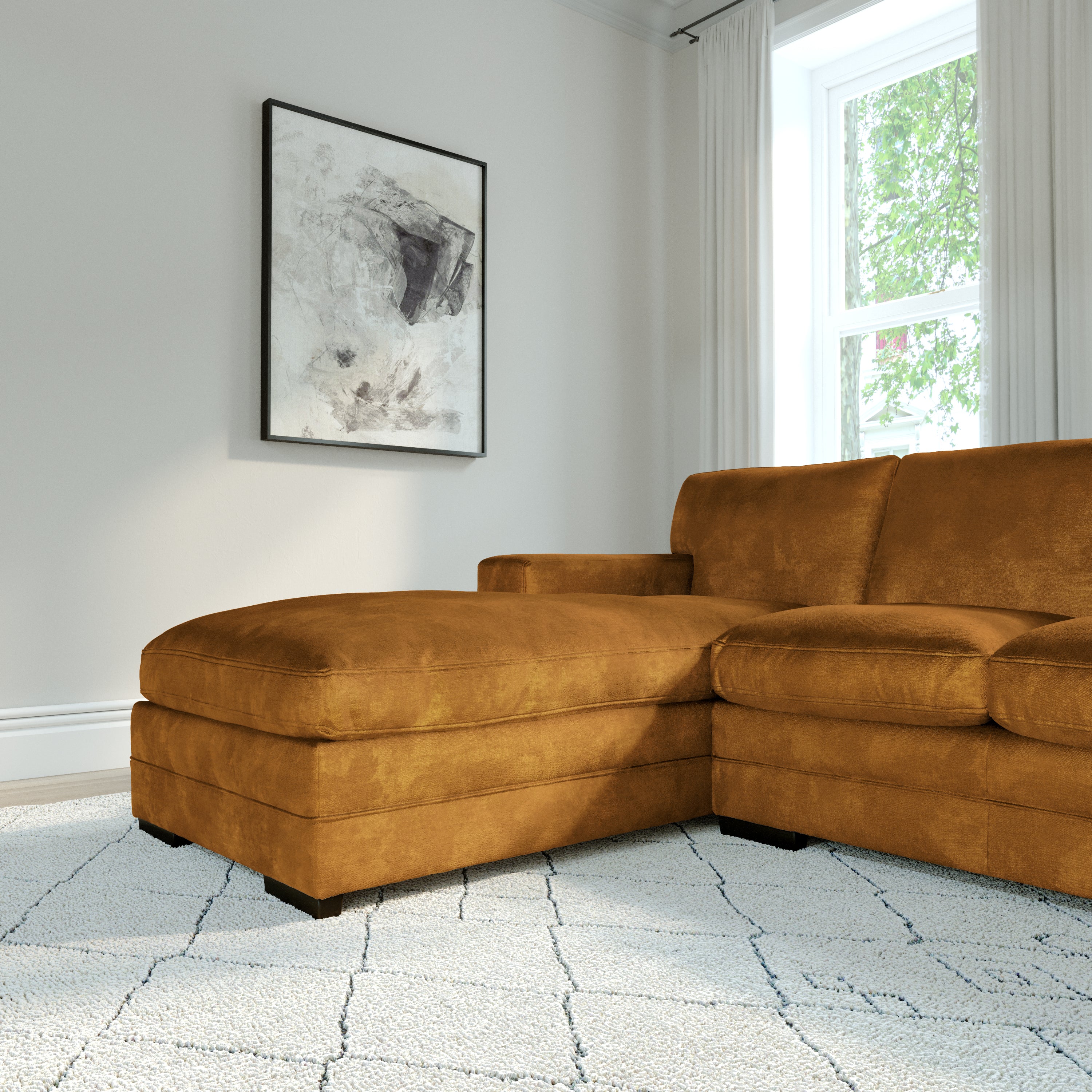 Manhattan L-Shape (Left) Corner Sofa, Mustard Aura Velvet