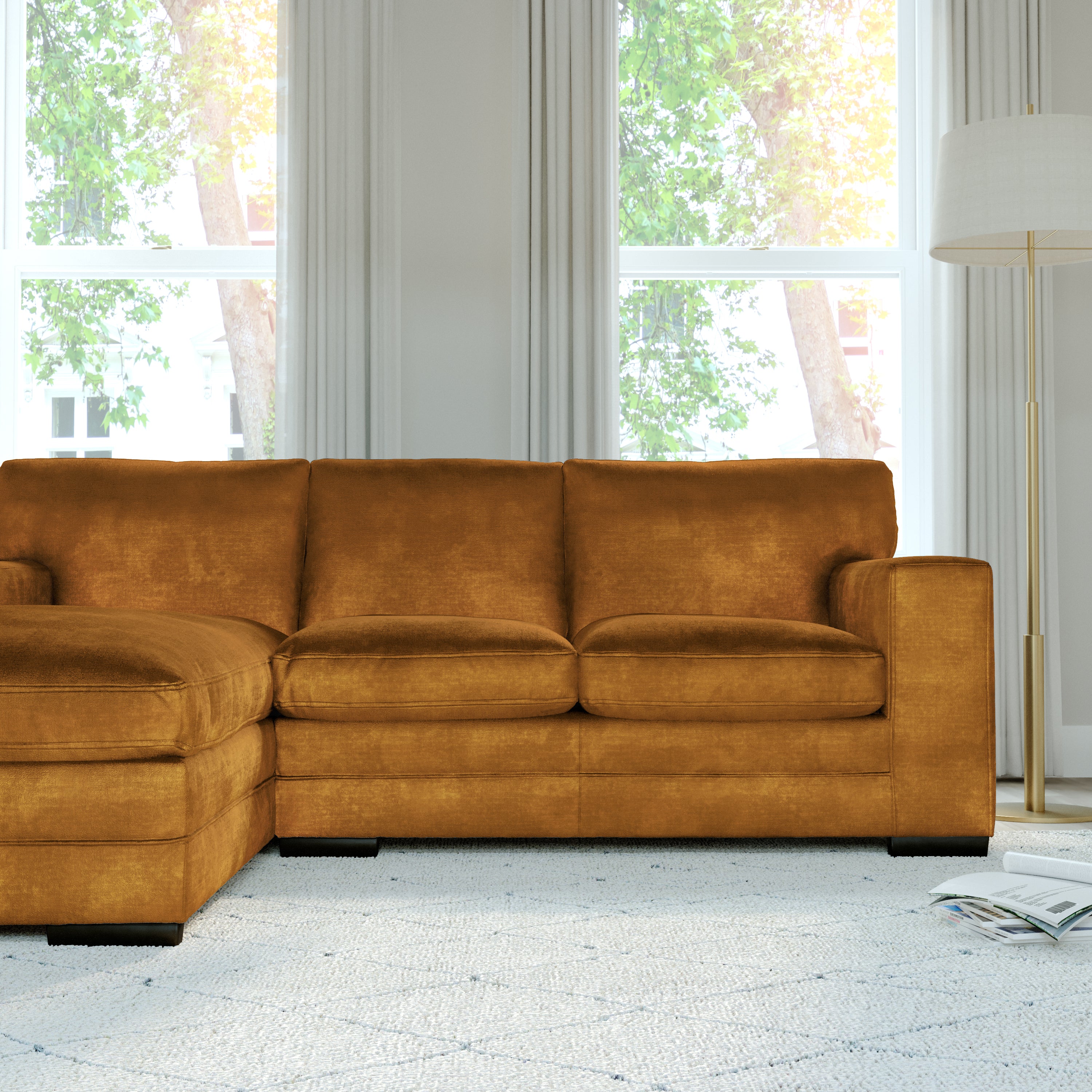 Manhattan L-Shape (Left) Corner Sofa, Mustard Aura Velvet