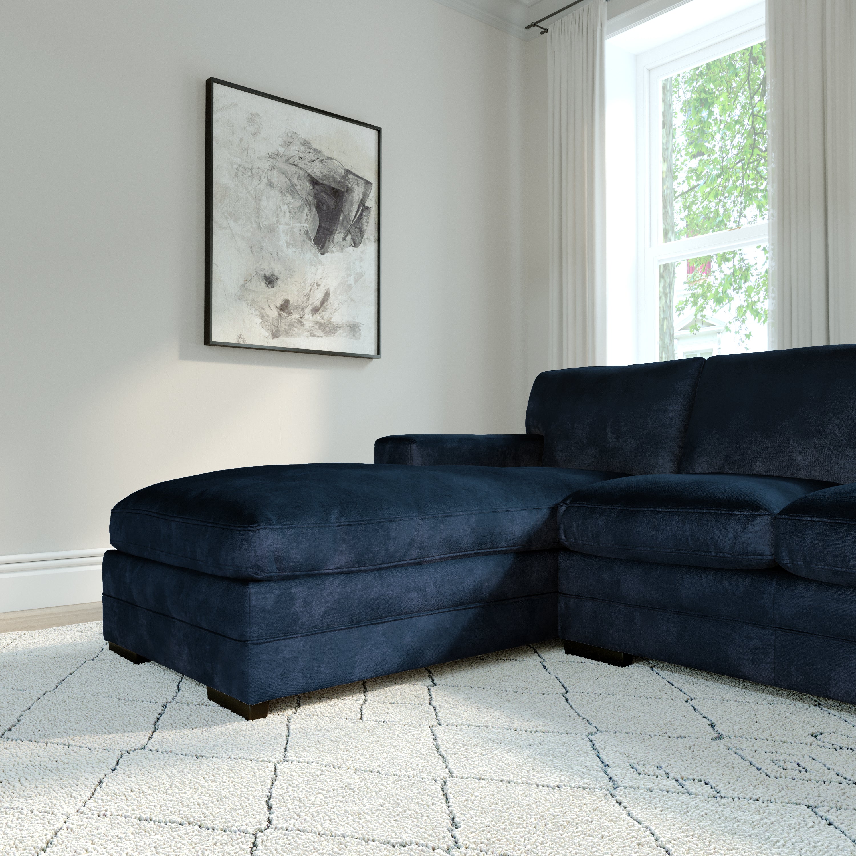 Manhattan L-Shape (Left) Corner Sofa, Blue Aura Velvet