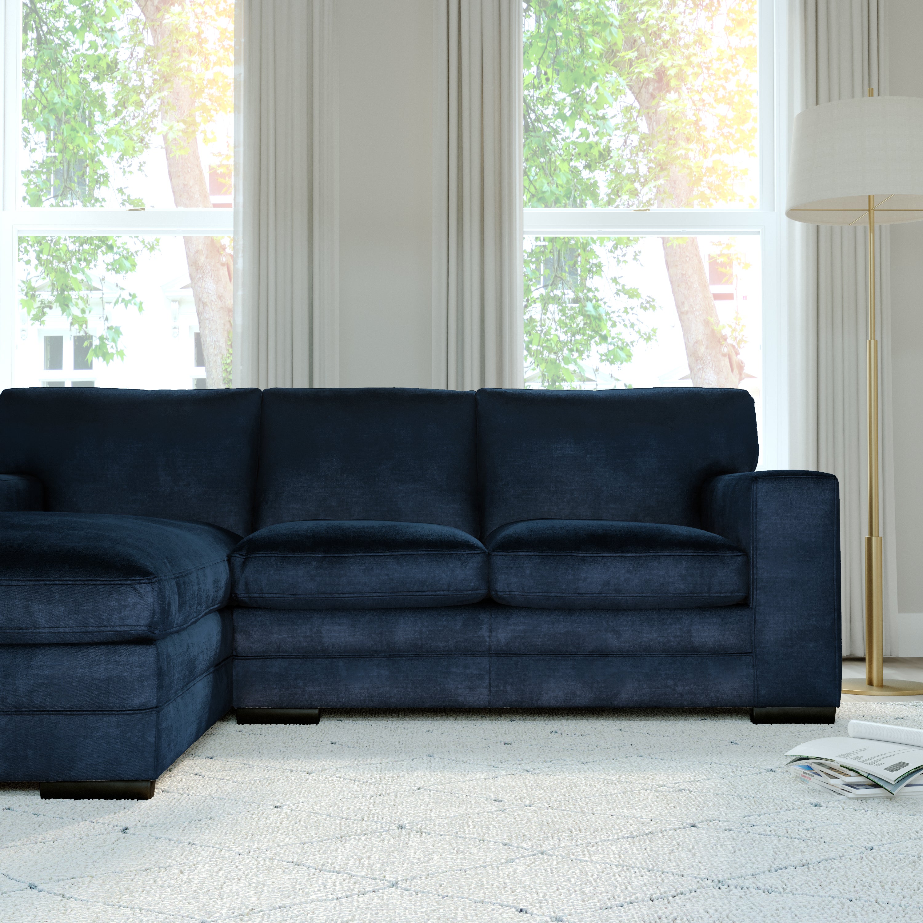 Manhattan L-Shape (Left) Corner Sofa, Blue Aura Velvet