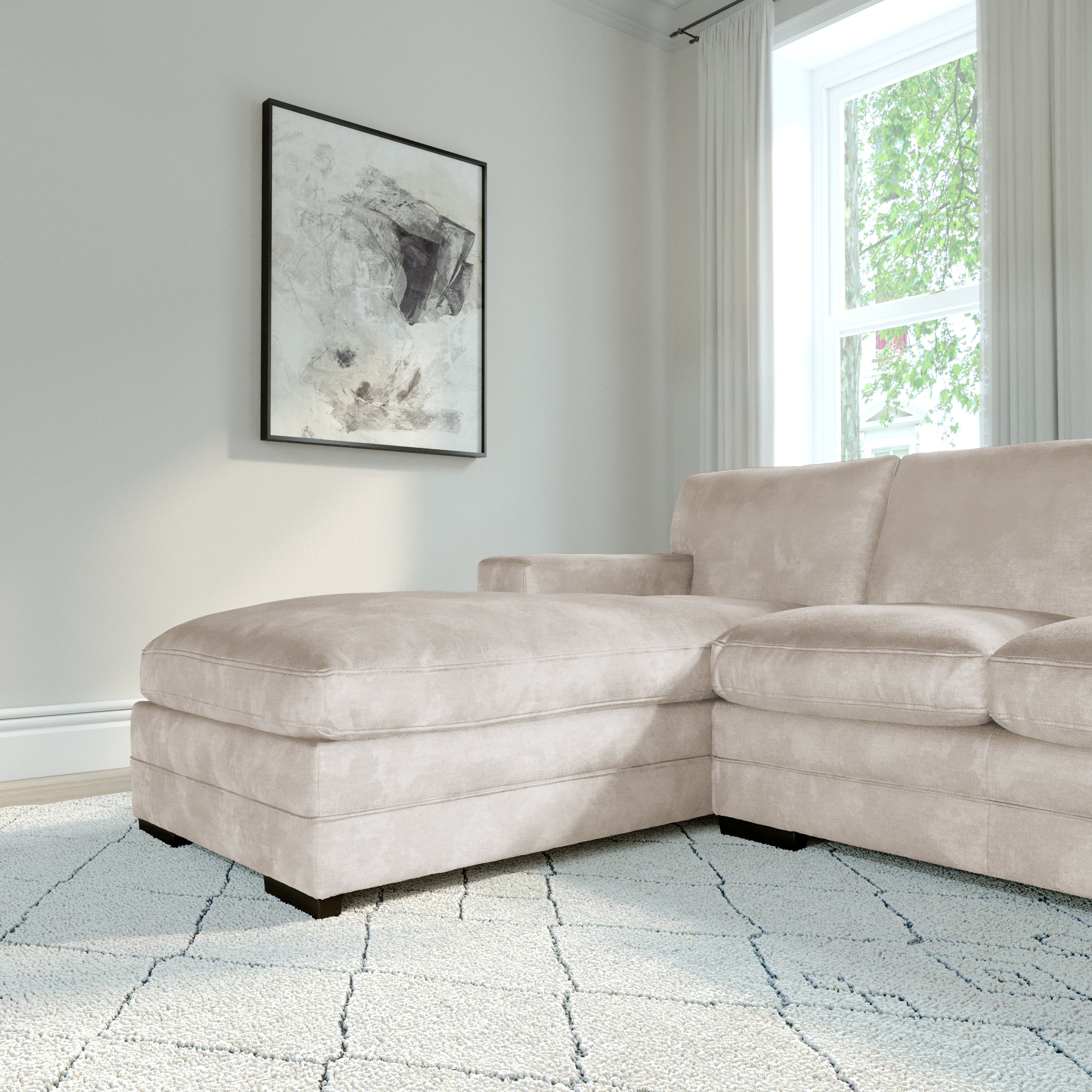 Manhattan L-Shape (Left) Corner Sofa, Ivory Aura Velvet