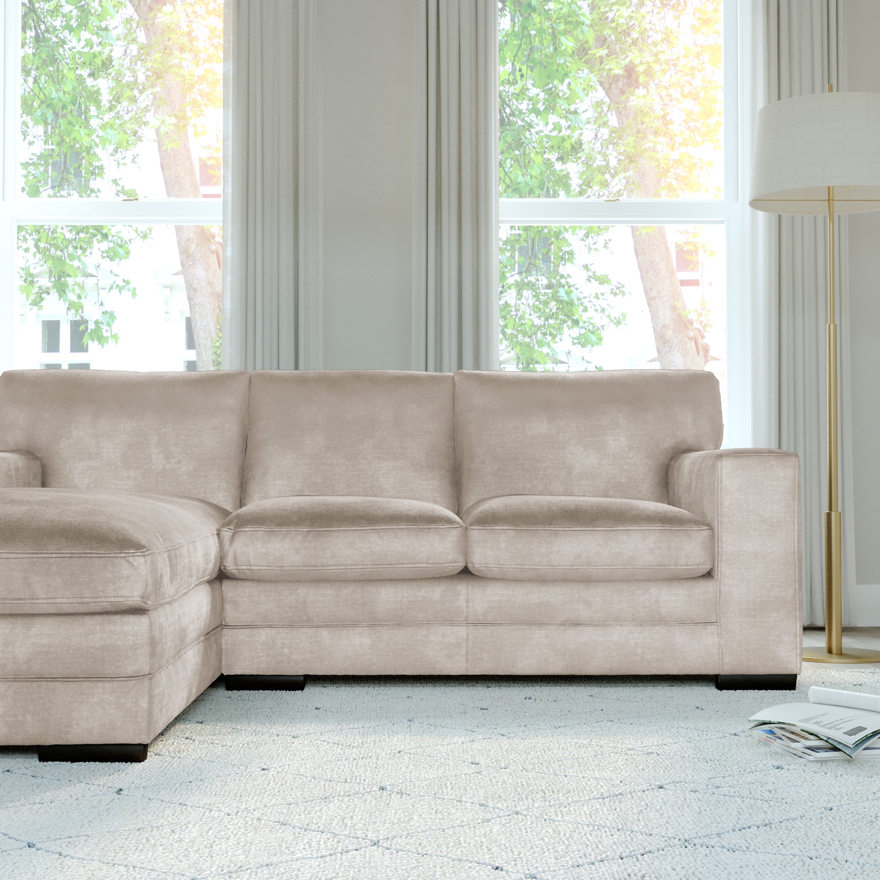 Manhattan L-Shape (Left) Corner Sofa, Ivory Aura Velvet