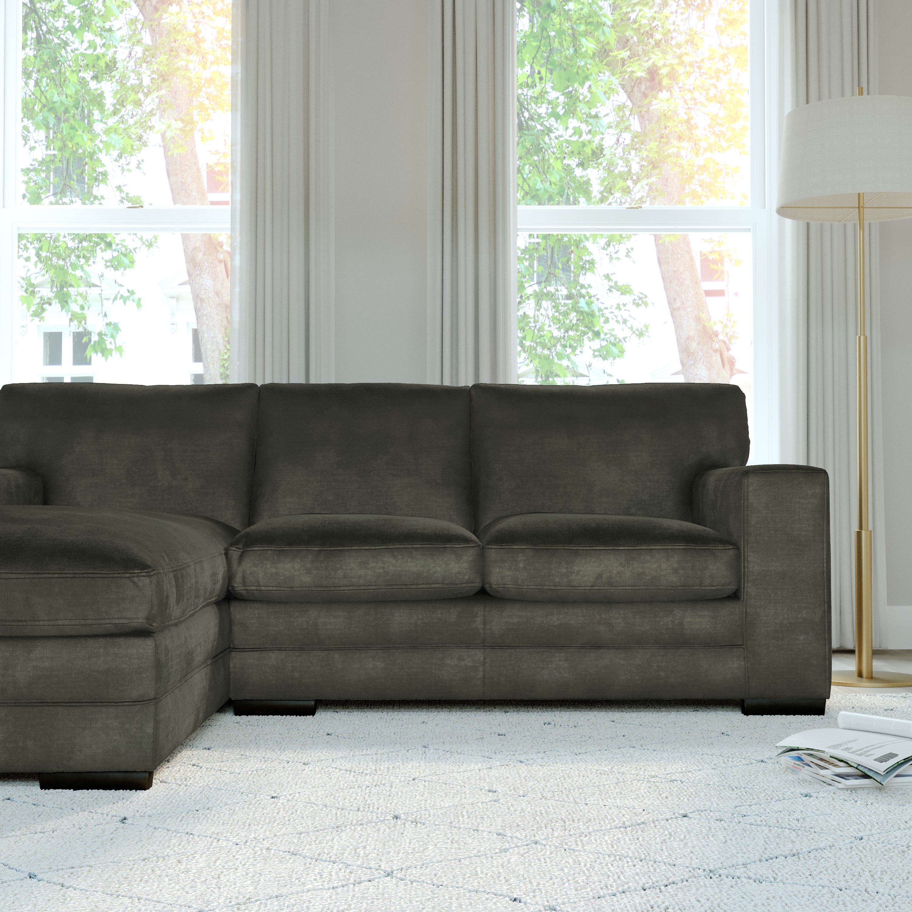 Manhattan L-Shape (Left) Corner Sofa, Moss Green Aura Velvet