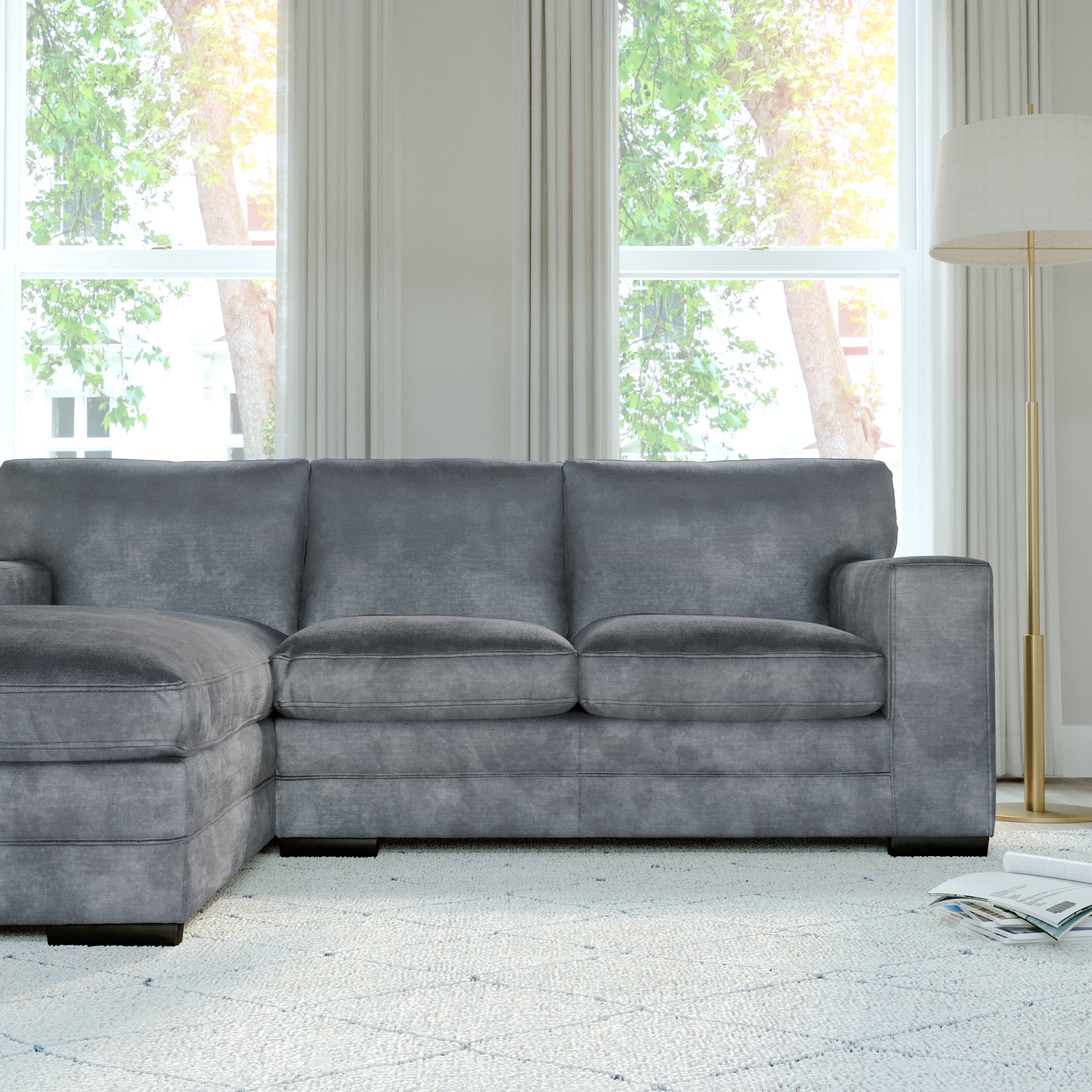 Manhattan L-Shape (Left) Corner Sofa, Grey Aura Velvet