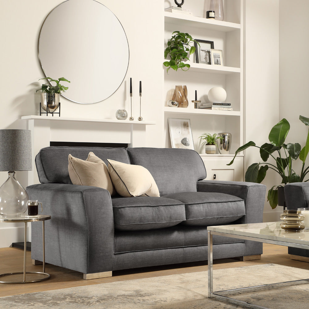 Vermont 2 Seater Sofa, Grey Aura Velvet