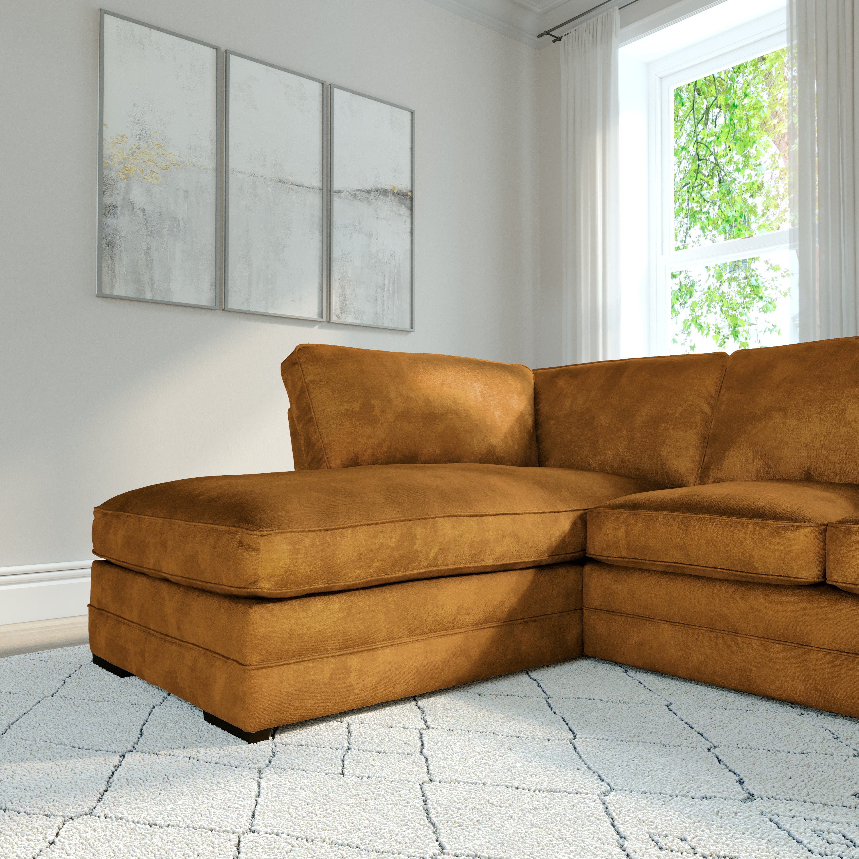 Chatham L-Shape (Left) Corner Sofa, Mustard Aura Velvet