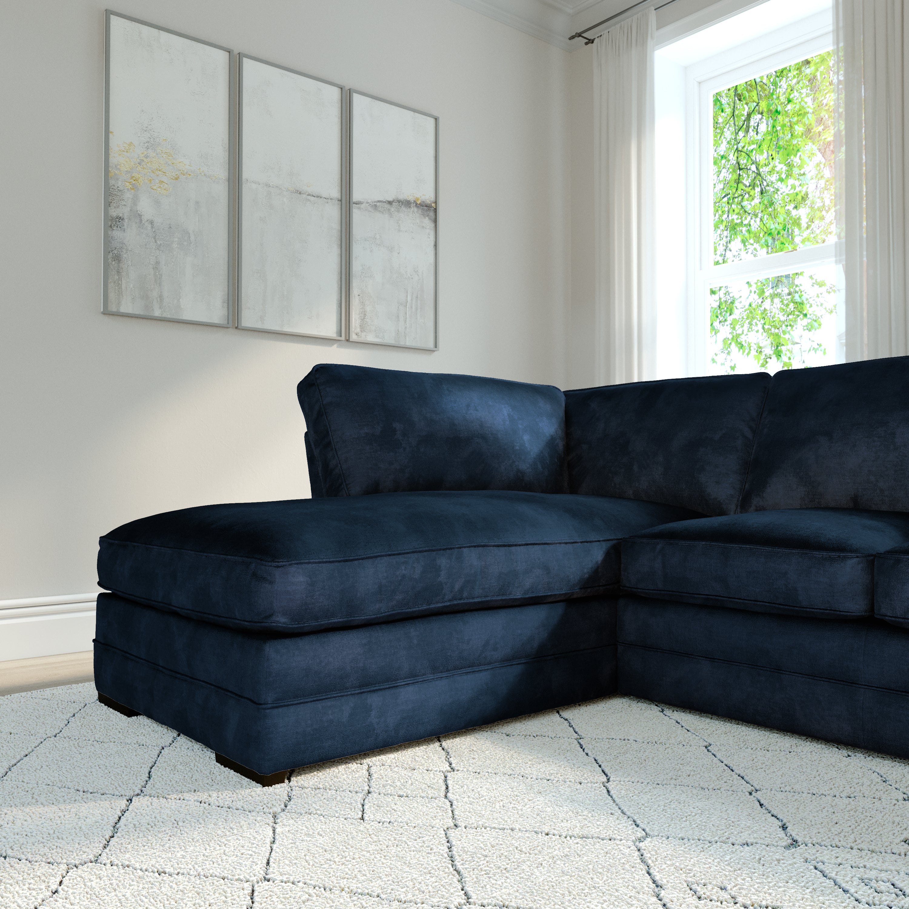 Chatham L-Shape (Left) Corner Sofa, Blue Aura Velvet