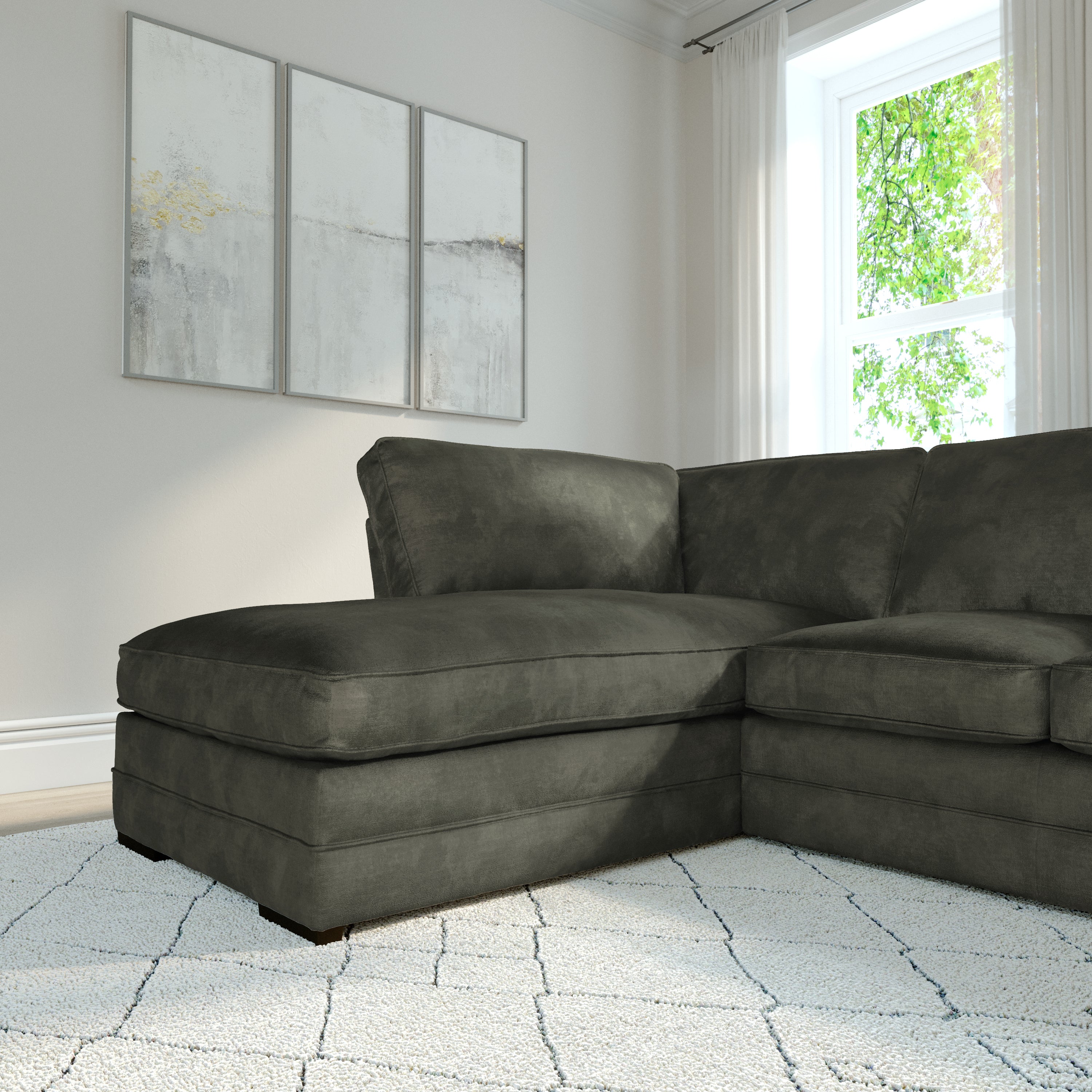 Chatham L-Shape (Left) Corner Sofa, Moss Green Aura Velvet