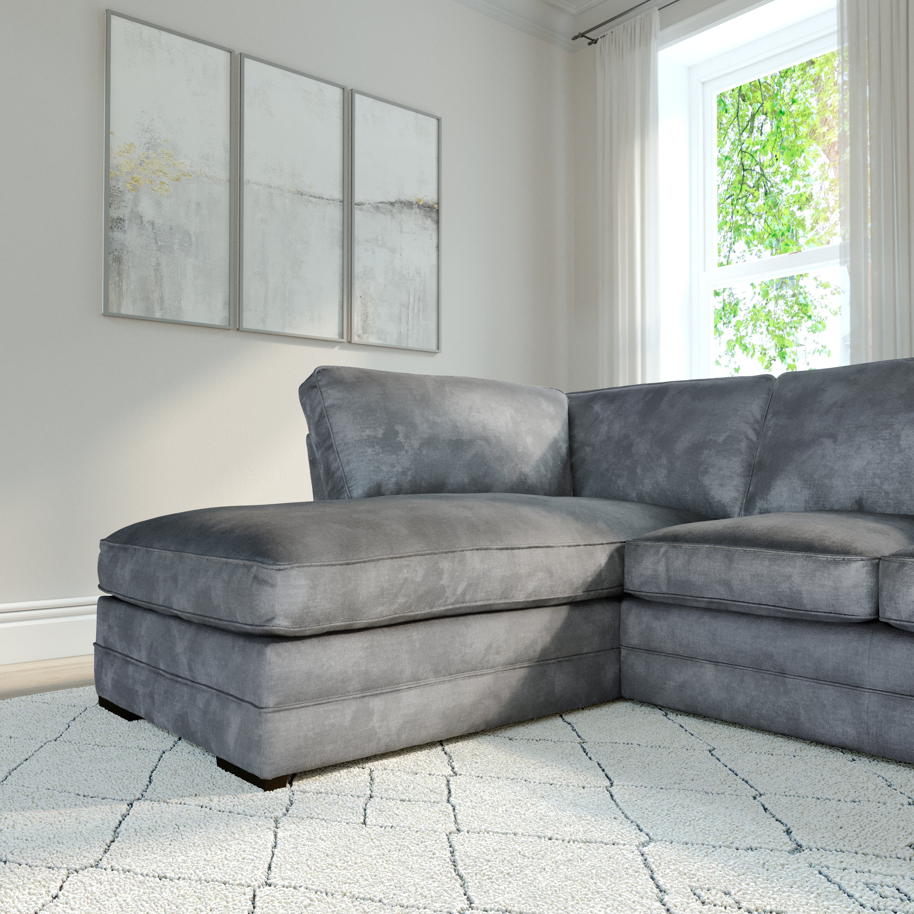 Chatham L-Shape (Left) Corner Sofa, Grey Aura Velvet
