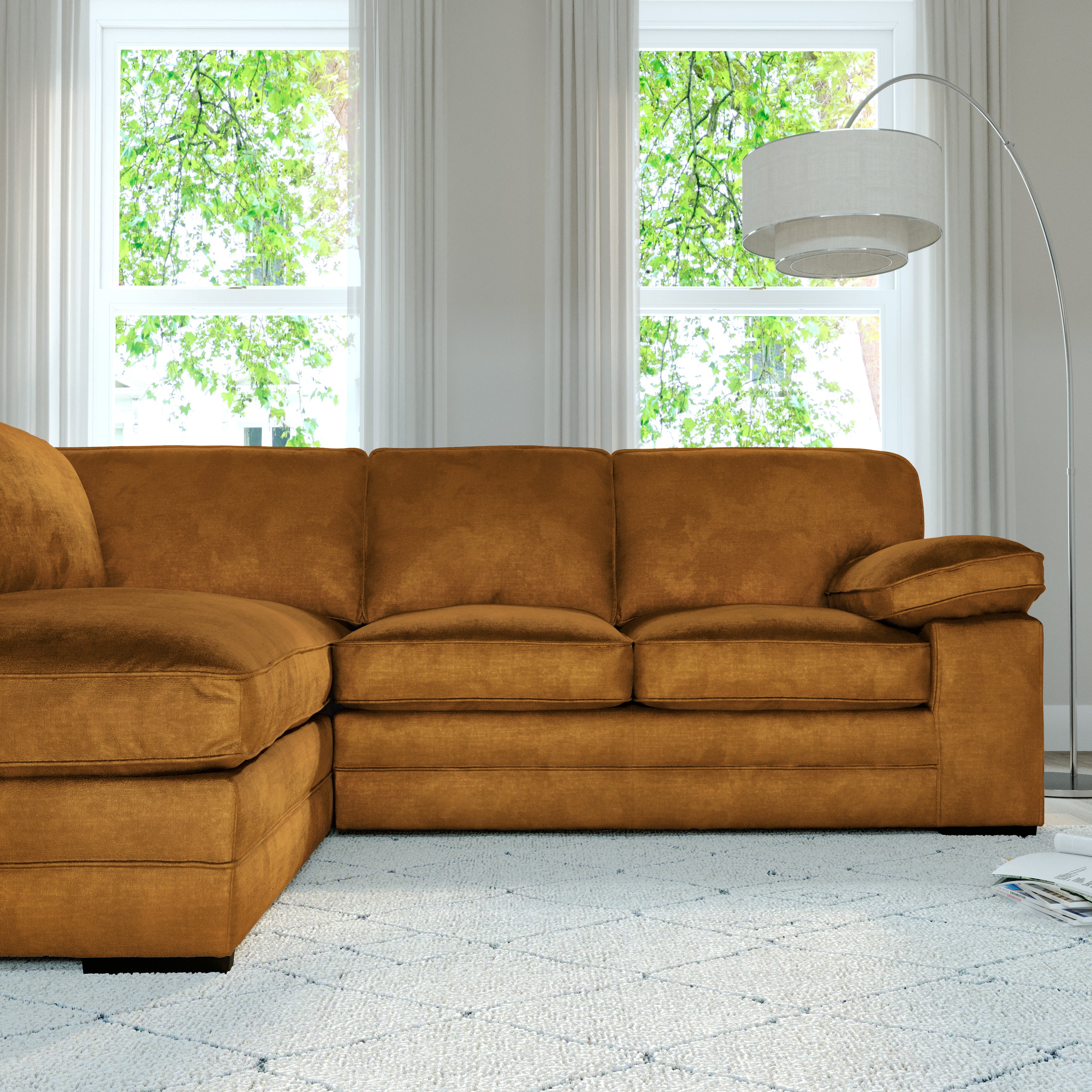 Chatham L-Shape (Left) Corner Sofa, Mustard Aura Velvet