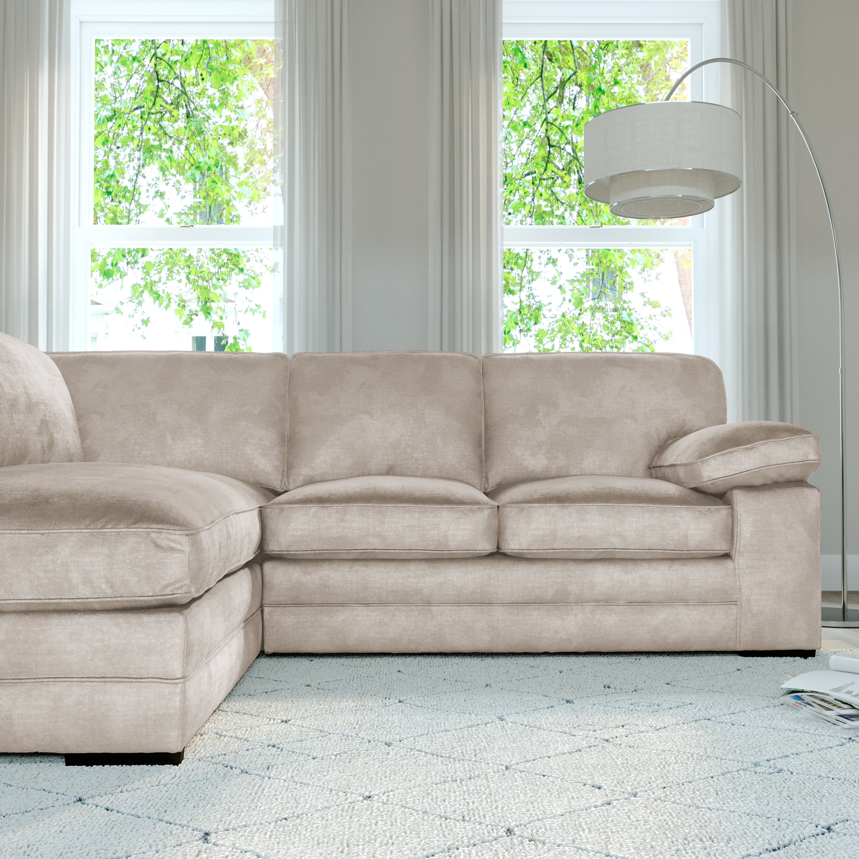 Chatham L-Shape (Left) Corner Sofa, Ivory Aura Velvet