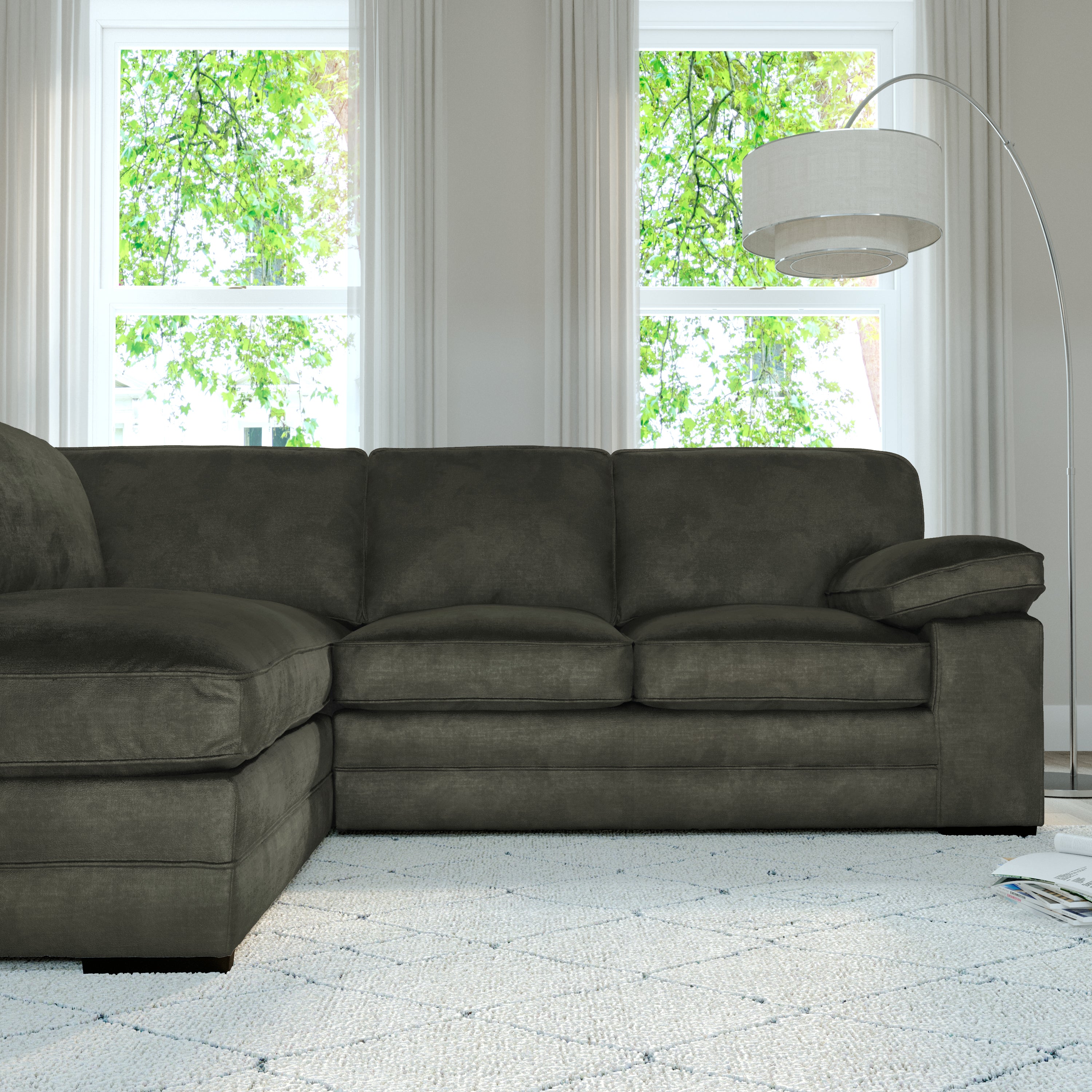 Chatham L-Shape (Left) Corner Sofa, Moss Green Aura Velvet