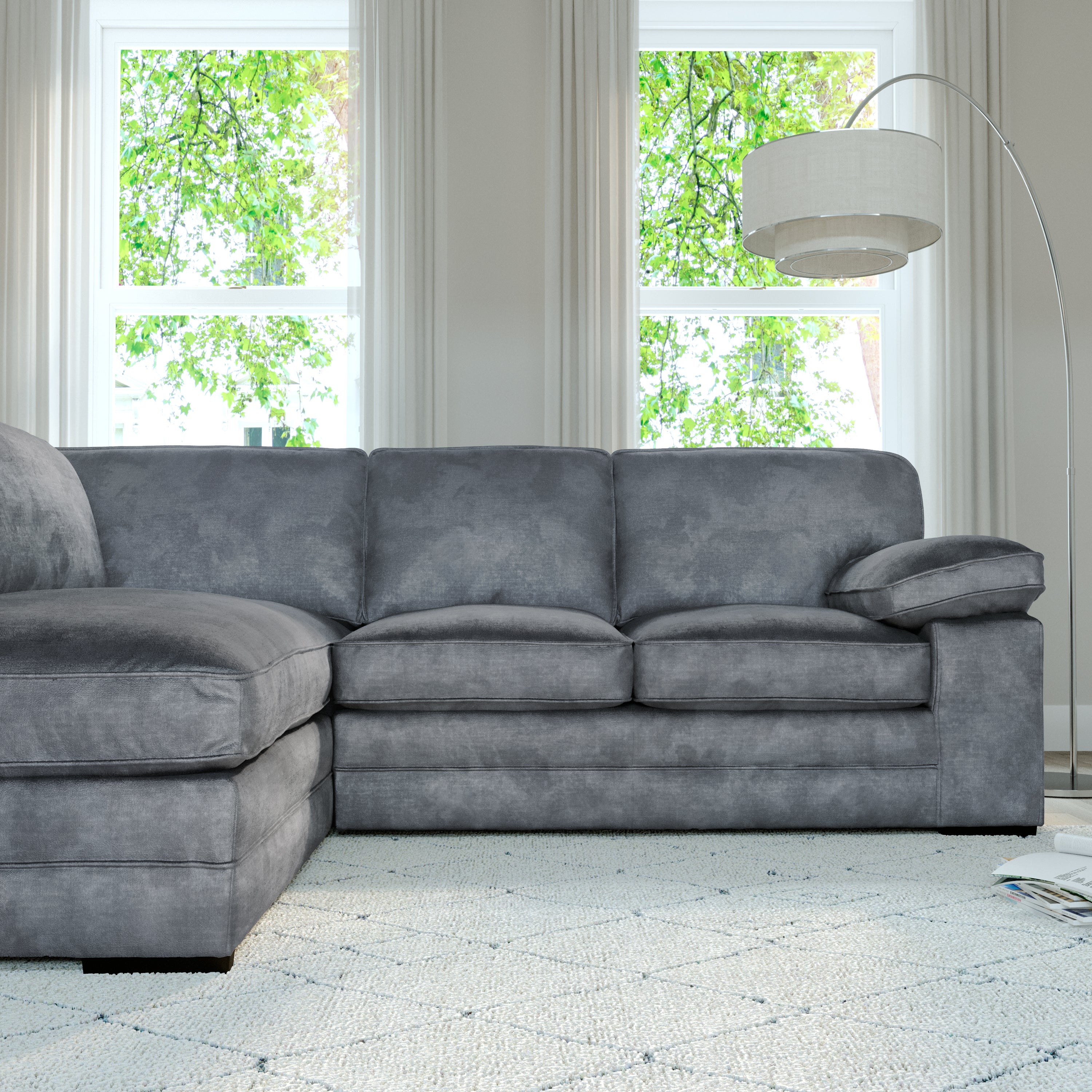 Chatham L-Shape (Left) Corner Sofa, Grey Aura Velvet