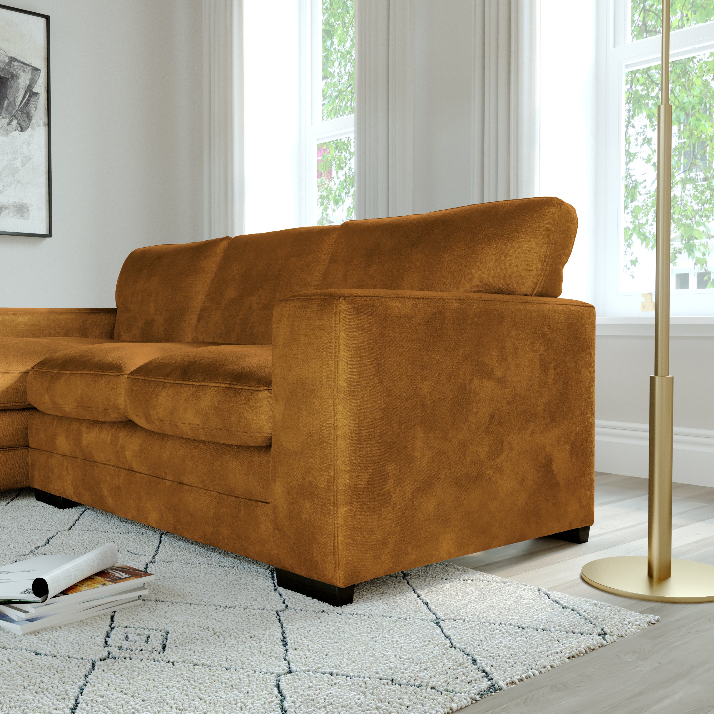 Manhattan L-Shape (Left) Corner Sofa, Mustard Aura Velvet