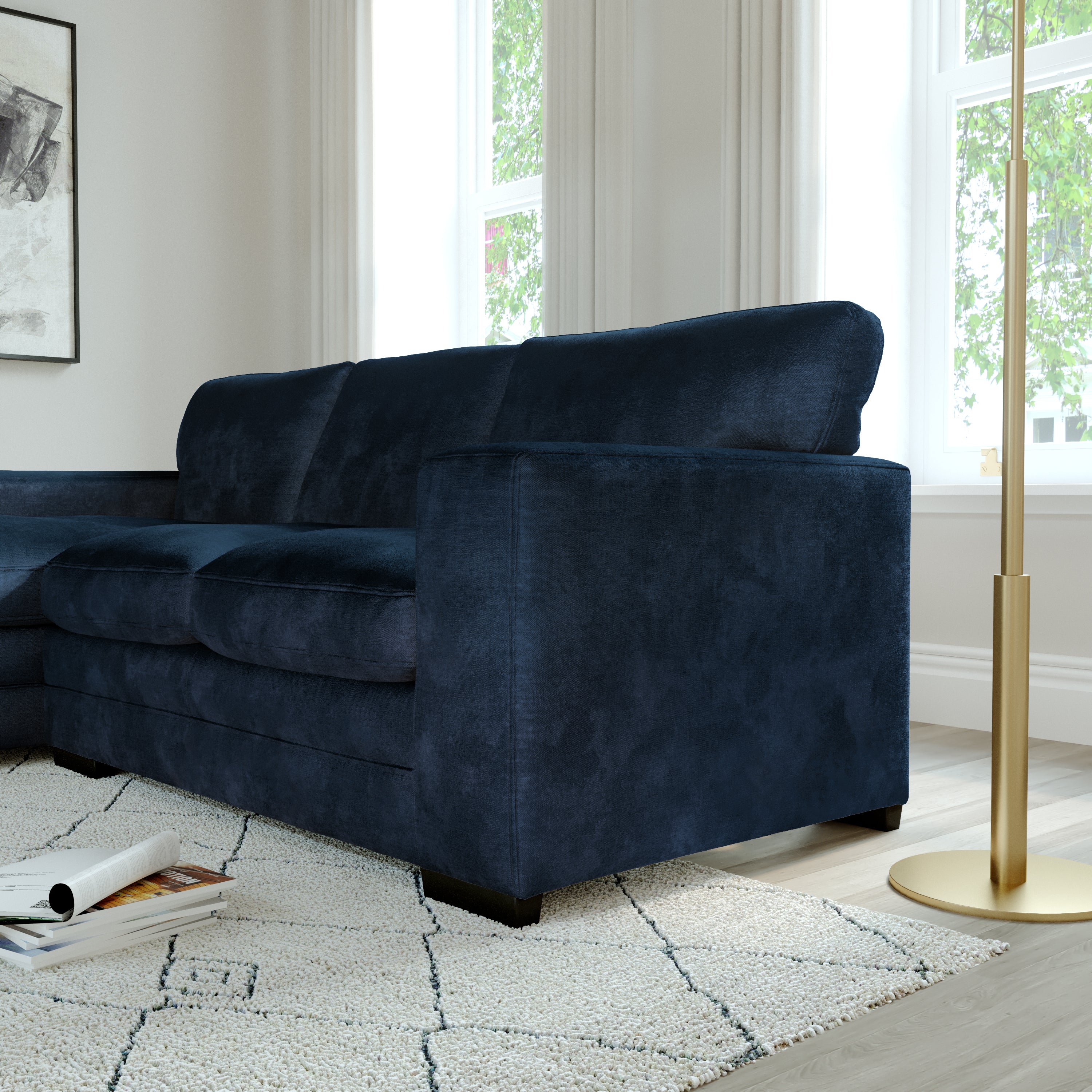 Manhattan L-Shape (Left) Corner Sofa, Blue Aura Velvet