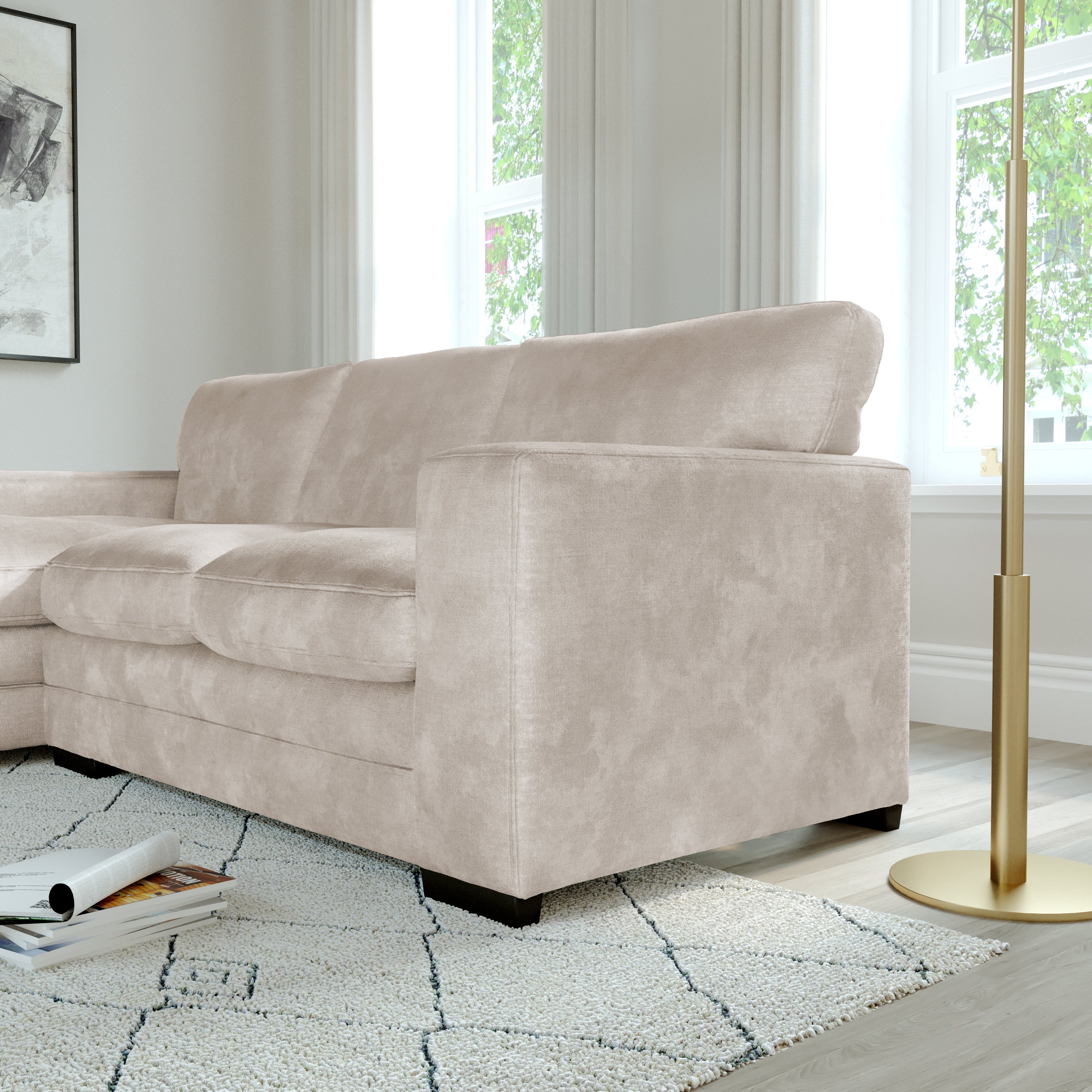 Manhattan L-Shape (Left) Corner Sofa, Ivory Aura Velvet