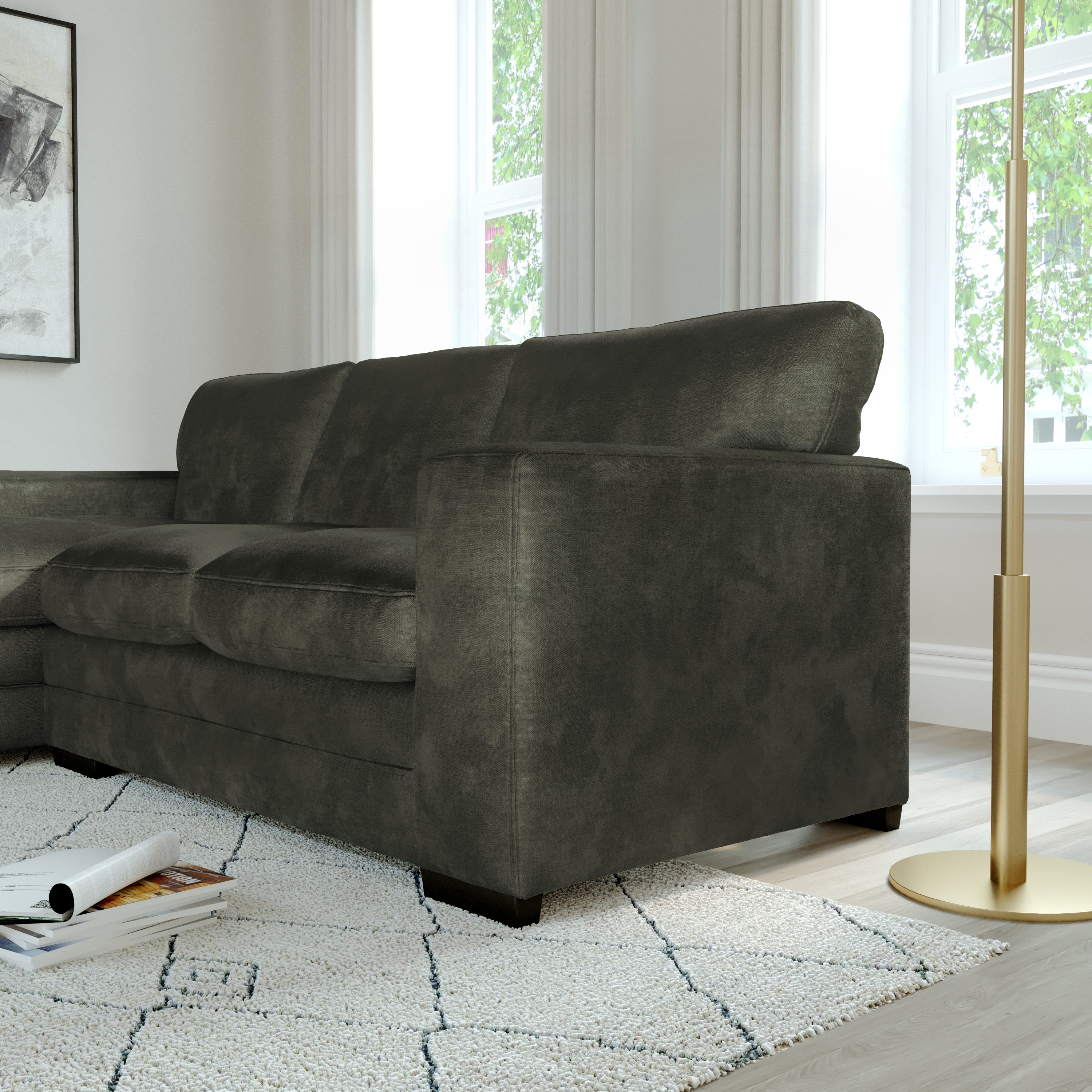 Manhattan L-Shape (Left) Corner Sofa, Moss Green Aura Velvet