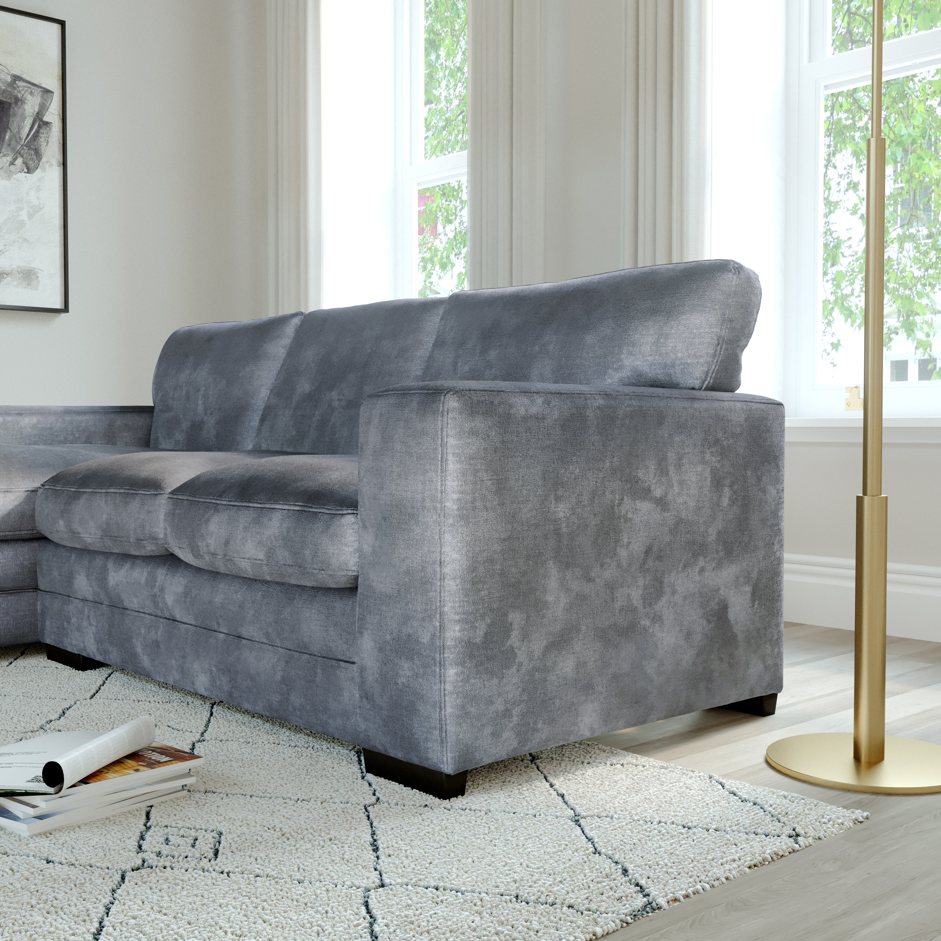 Manhattan L-Shape (Left) Corner Sofa, Grey Aura Velvet