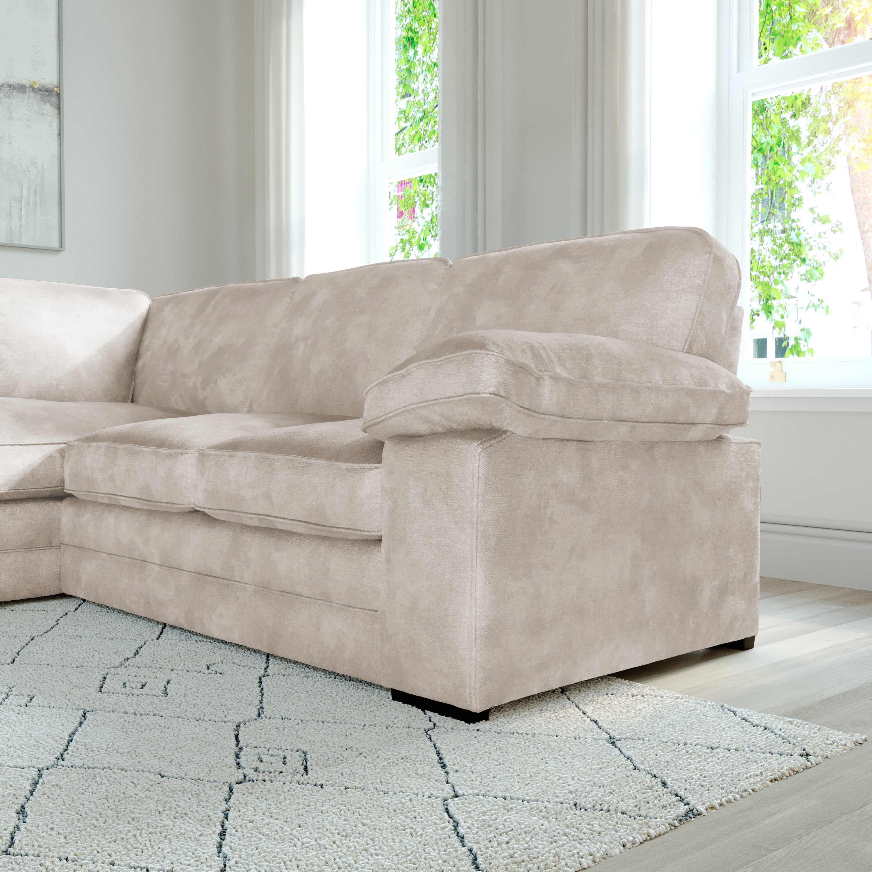 Chatham L-Shape (Left) Corner Sofa, Ivory Aura Velvet